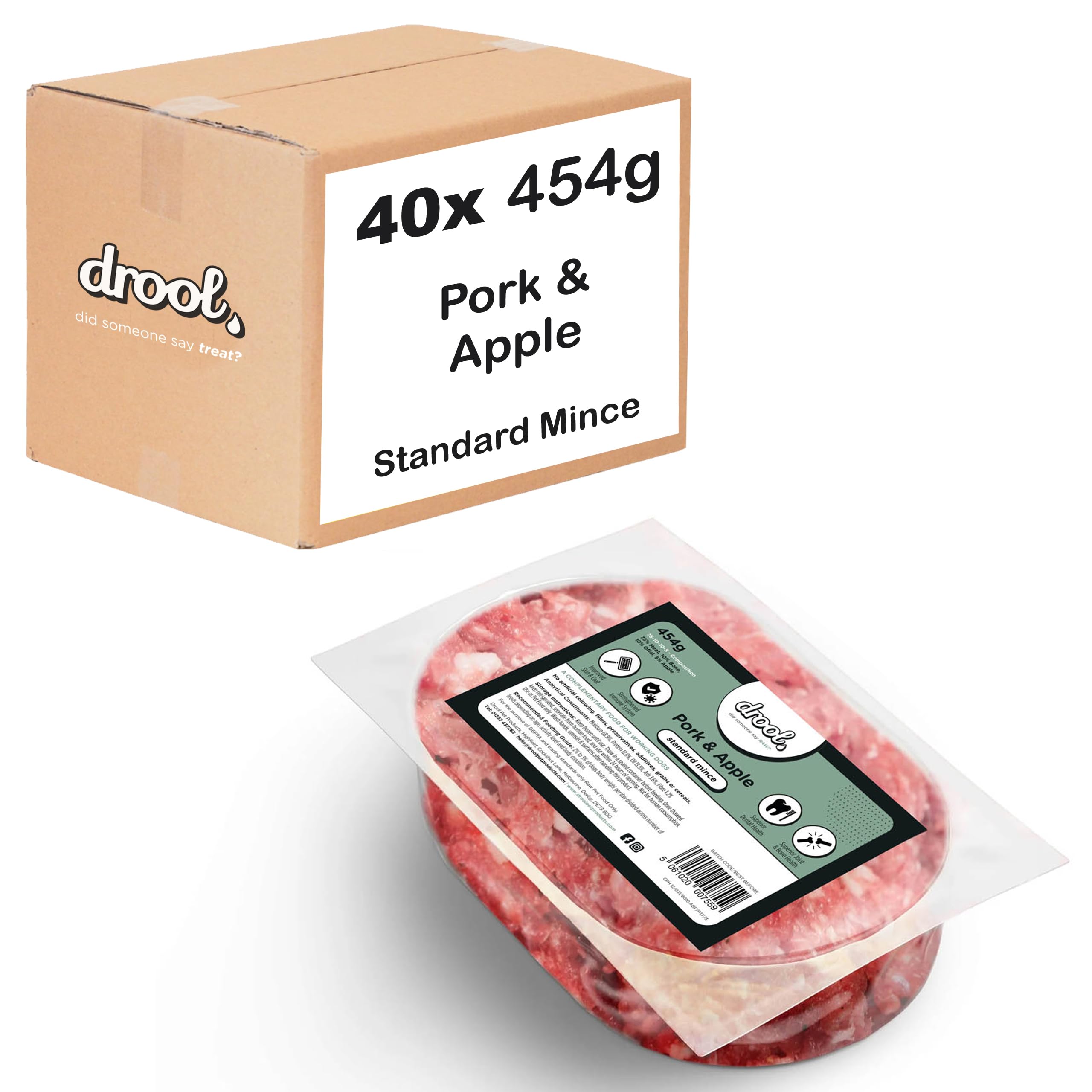 Drool Pork & Apple Standard Mince 40 x 454g | 100% Natural Raw Dog Food Frozen | Dog Food for Optimal Canine Health