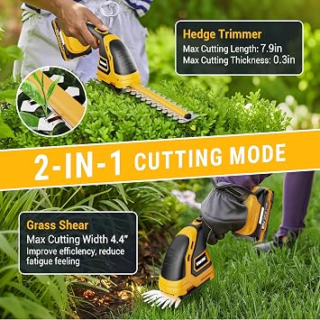 EWORK 21V Cordless Leaf Blower and Hedge Trimmer Combo with 2 x 3.0Ah Batteries, Fast Charger, 550CFM Electric Leaf Blowers for Lawn Care, 2-in-1 Small Electric Shrub/Bush Trimmer & Grass Shears