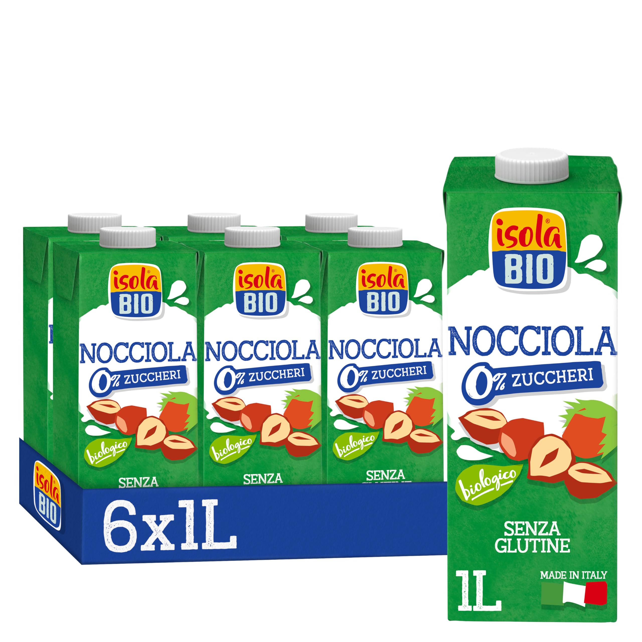 ISOLA BIO Bebida Ecológica Vegetal de Avellanas Pack 6 x 1 L Sin Azúcar Añadido Sin Lactosa Vegano