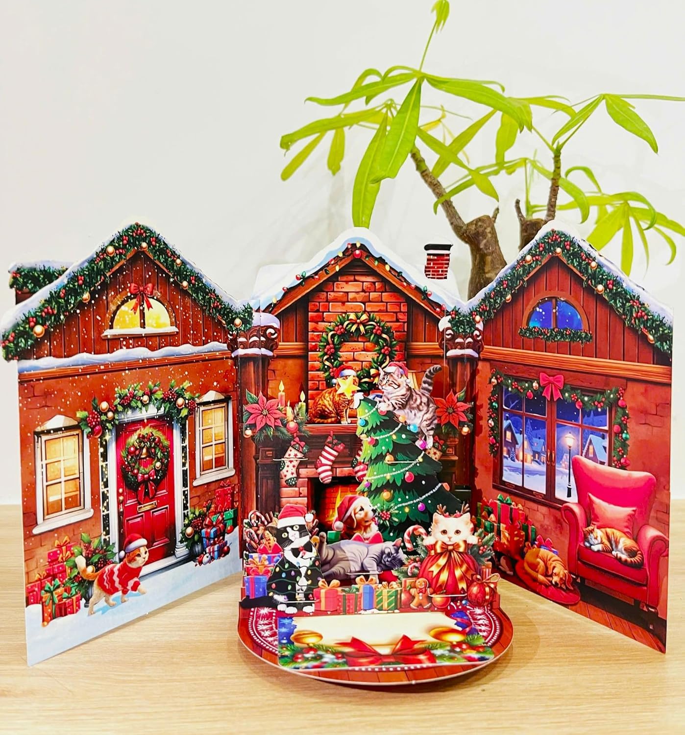 Cat Christmas Cards, Fireplace Pop Up Christmas Card, Xmas 3D Greeting Holiday Card for Cat Lovers, Happy Funny Fireplace Holiday Cards for Kids Mom Mother Women Wife Friends - Image 7