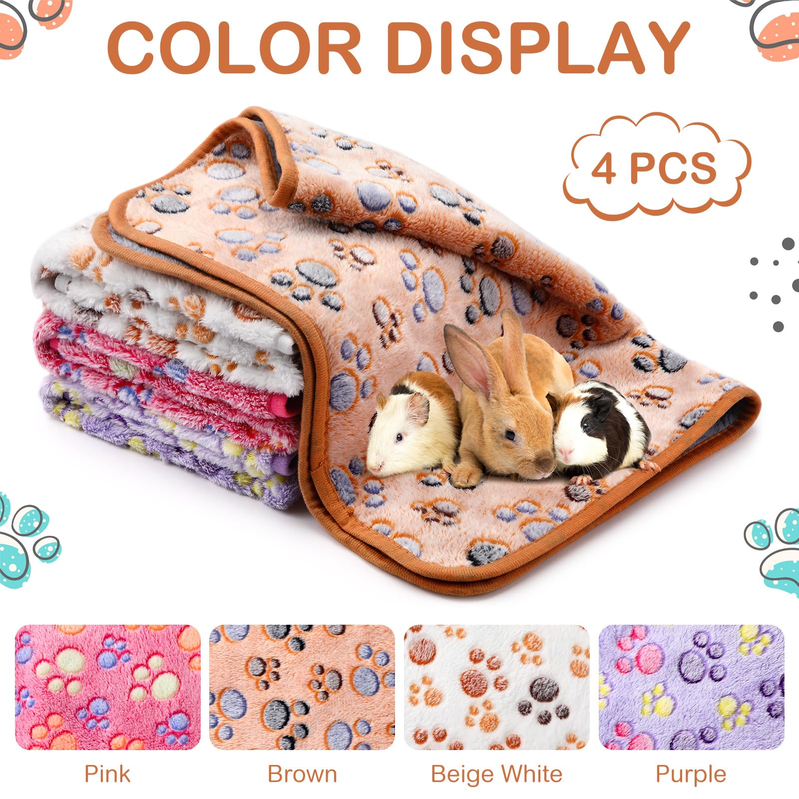 Tudomro Juego de 8 mantas absorbentes y lavables de forro polar de animales, impermeables, reutilizables, para orina de mascotas, para chinchilla, hámster, hurón (pata, 14 x 28 pulgadas)