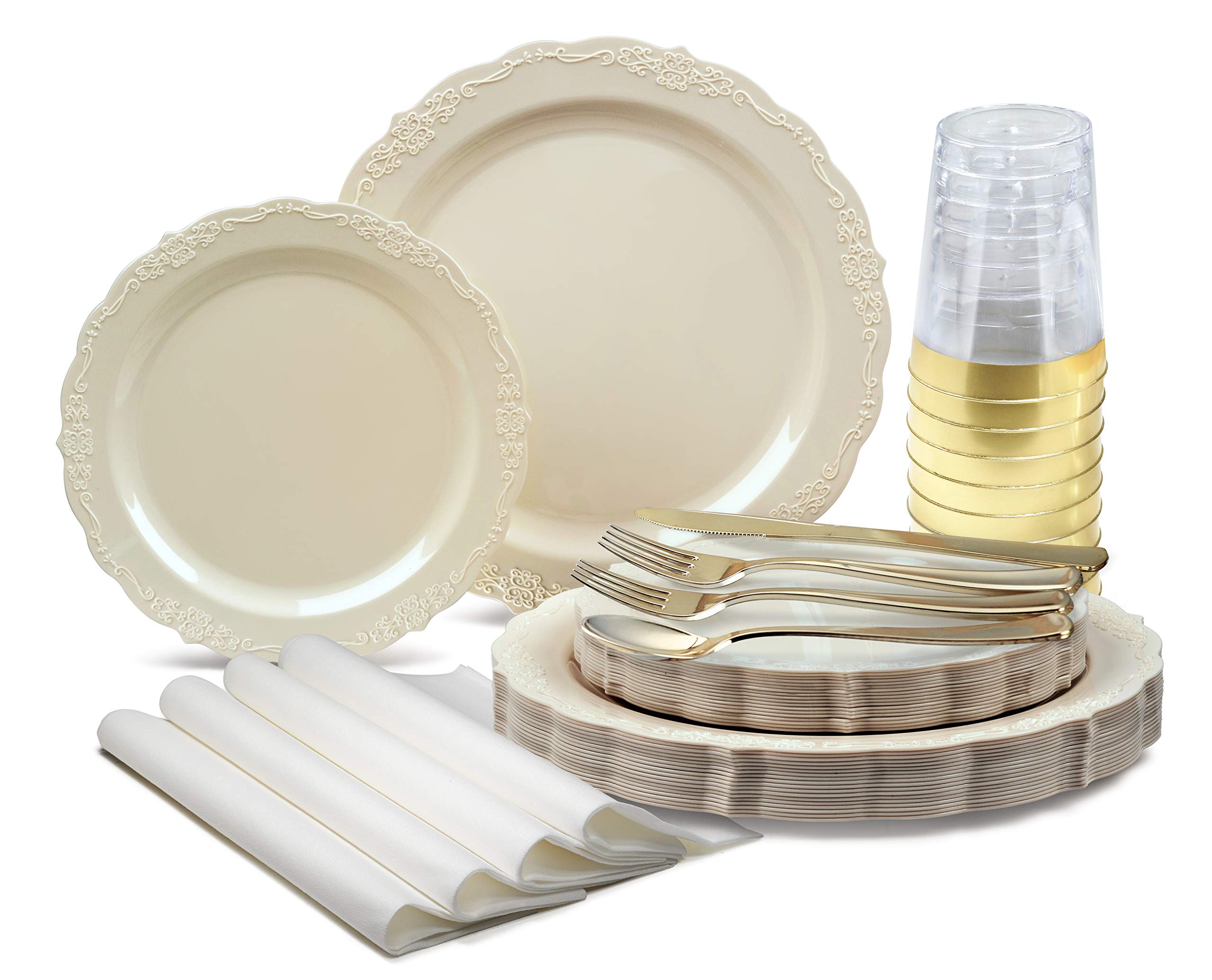 Ivory Disposable Plates Set - 150 Piece -9