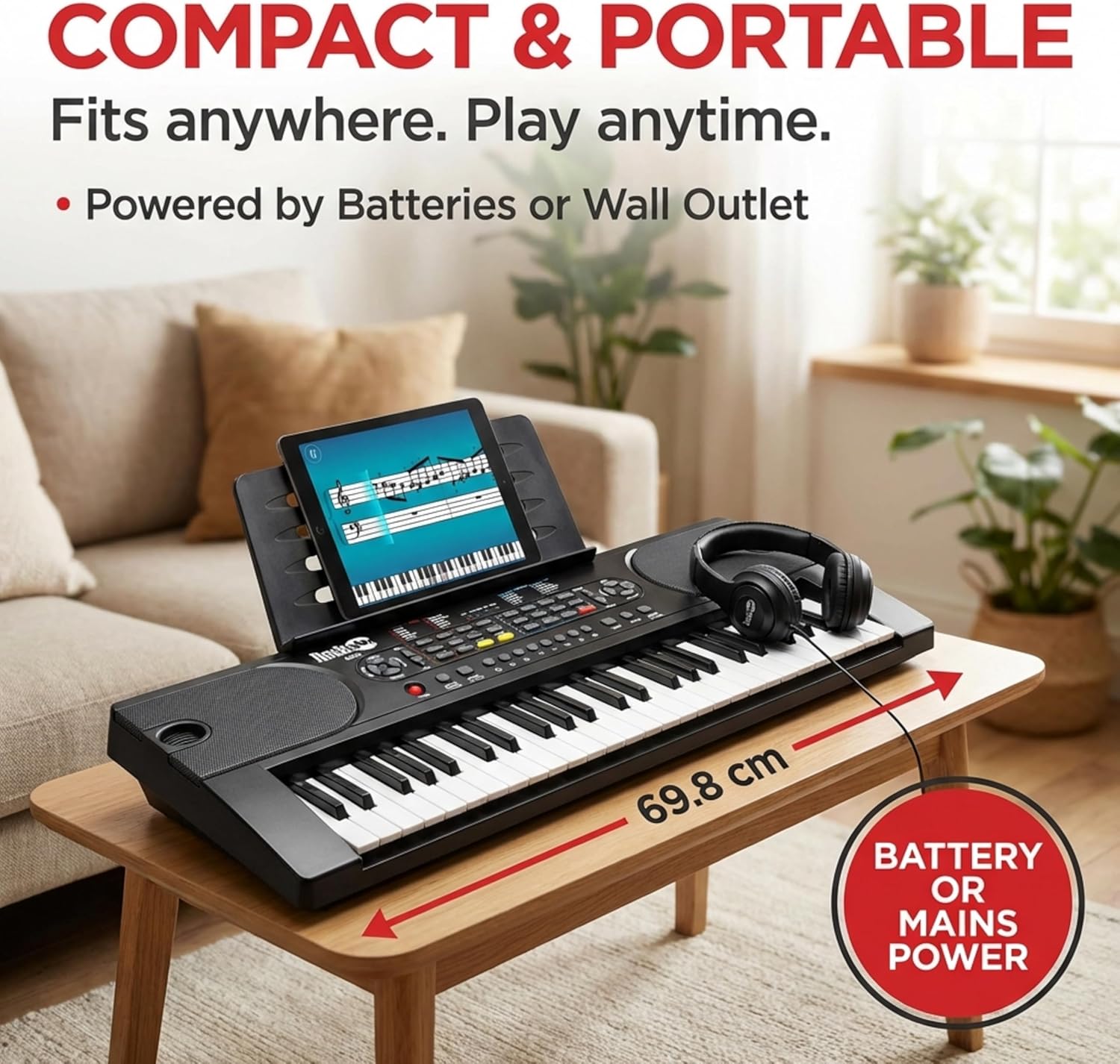 RockJam 49 Key Keyboard Piano,Sheet Music Stand, Piano Note Stickers & Simply Piano Lessons - Image 3