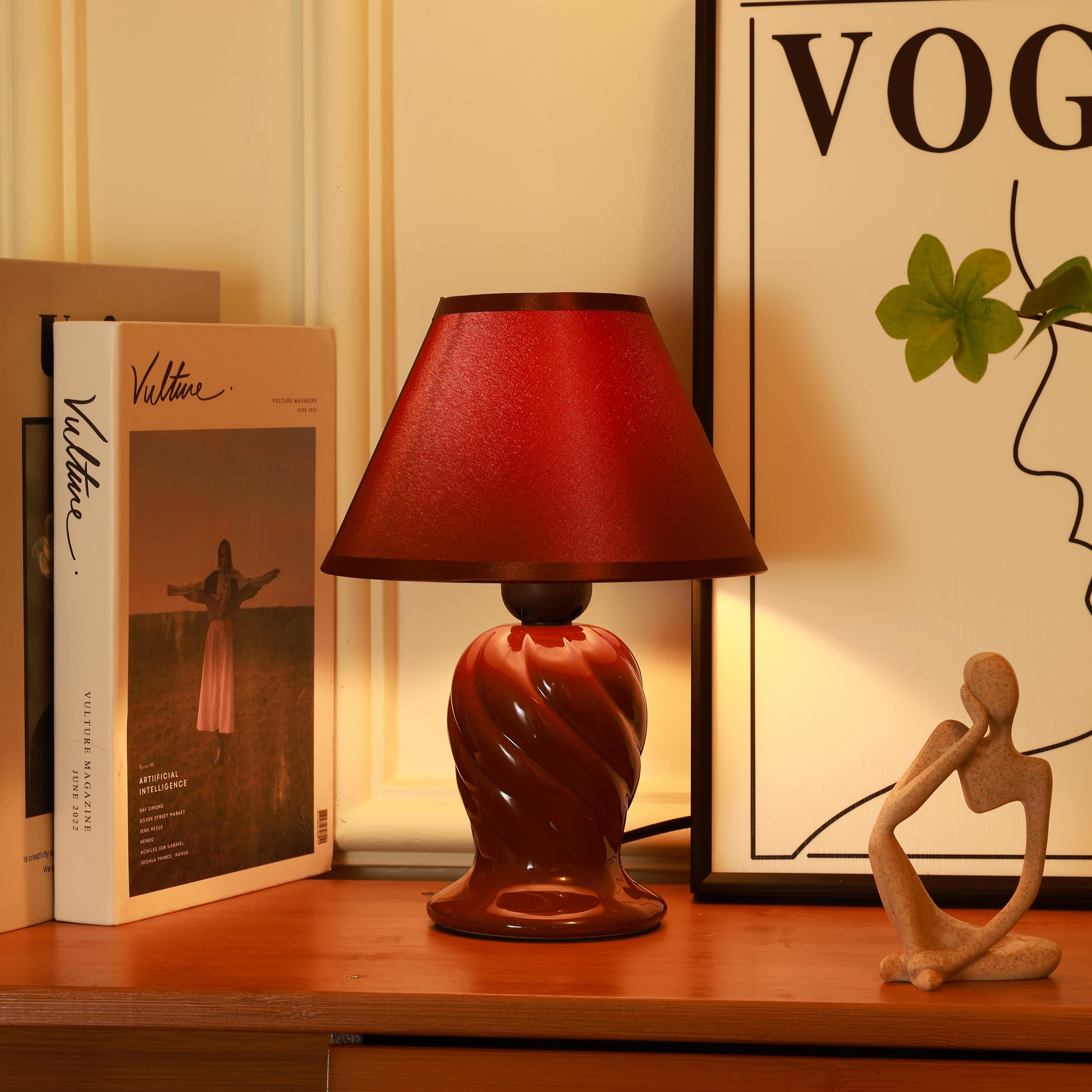 HOME ELEMENTS Modern Ceramic Table Lamp with Fabric Shade, Decorative Night Light for Bedroom Living Room, Home Decor Items, Study Lamp, Reading Desk lamp, Nightstand Lamp 17.5x25cm (Maroon)-image-27
