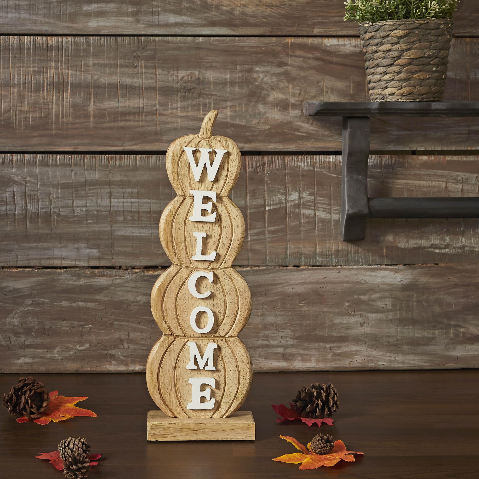 Amazon.com: VHC Brands Tropical Wood Pumpkin Stack Welcome Wooden