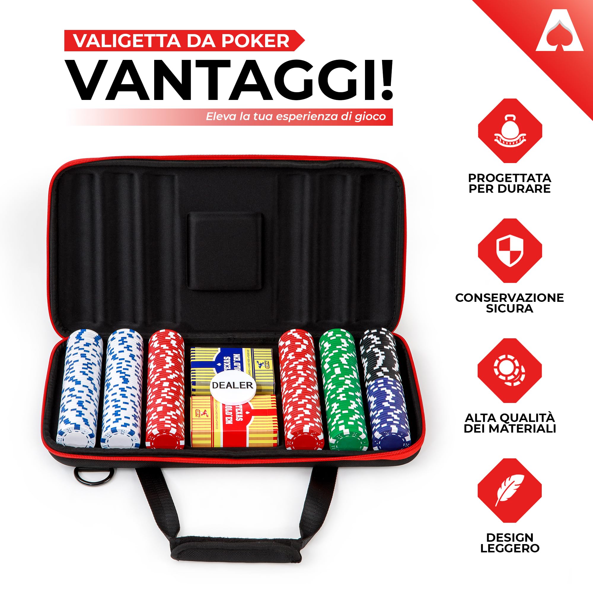 Valigetta Poker | Set Poker con 300 Fish Poker di 11,5 g Stile Casinò - Poker Set + Mazzo Dorato in Regalo