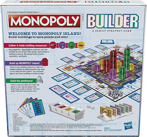 Miniatura 5 de Monopoly Builder - Juego de mesa, juego de estrategia, juego familiar, juegos para niños, juego divertido para jugar, juegos de mesa familiares, de