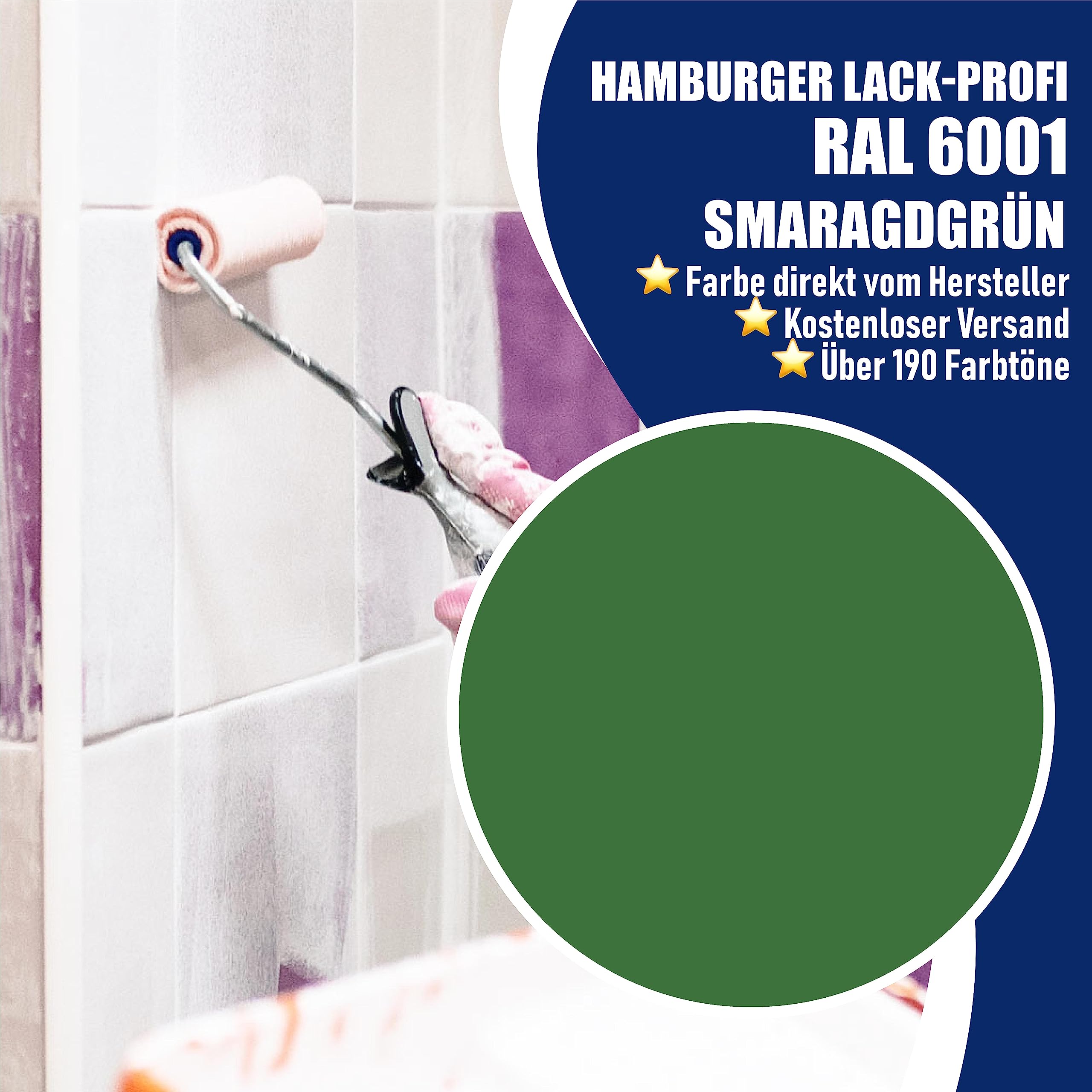 Hamburger Lack-Profi Fliesenlack GLÄNZEND Smaragdgrün RAL 6001 Grün Fliesenfarbe (1 L)
