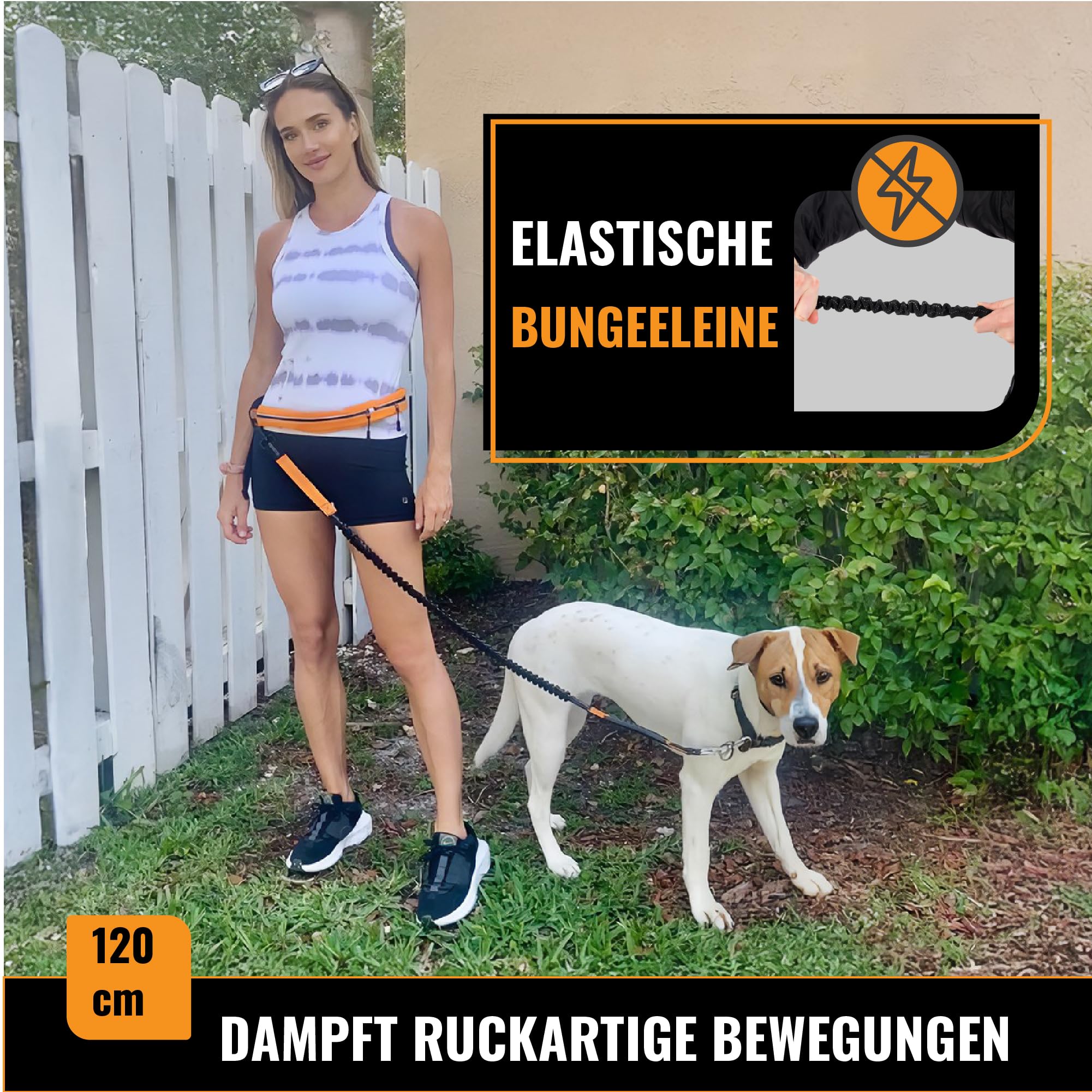 Barkswell Joggingleine Hunde mit Bauchgurt zum Laufen, Joggen, Wandern - Bauchgurt Hundeleine mit 2 Taschen für Wertsachen. - Freihandleine Hund für Grosse und Mittelgroße Hund