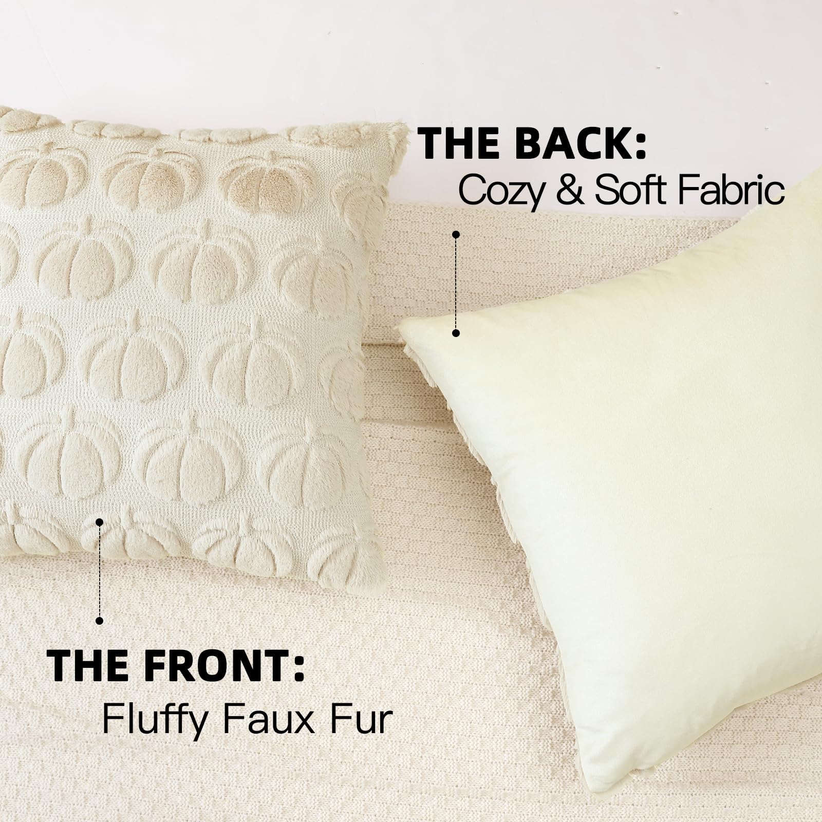 Housse De Coussin Citrouille En Fausse Fourrure - Déco D'automne, Taille 40x60cm, Douce Et Moelleuse