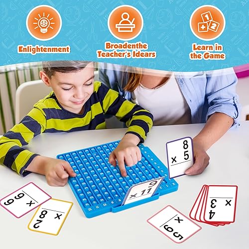 Miniatura 3 de Torlam Tarjetas flash de multiplicación + tablero pop, tarjetas flash de matemáticas manipulativas matemáticas, juguete sensorial antiestrés juegos