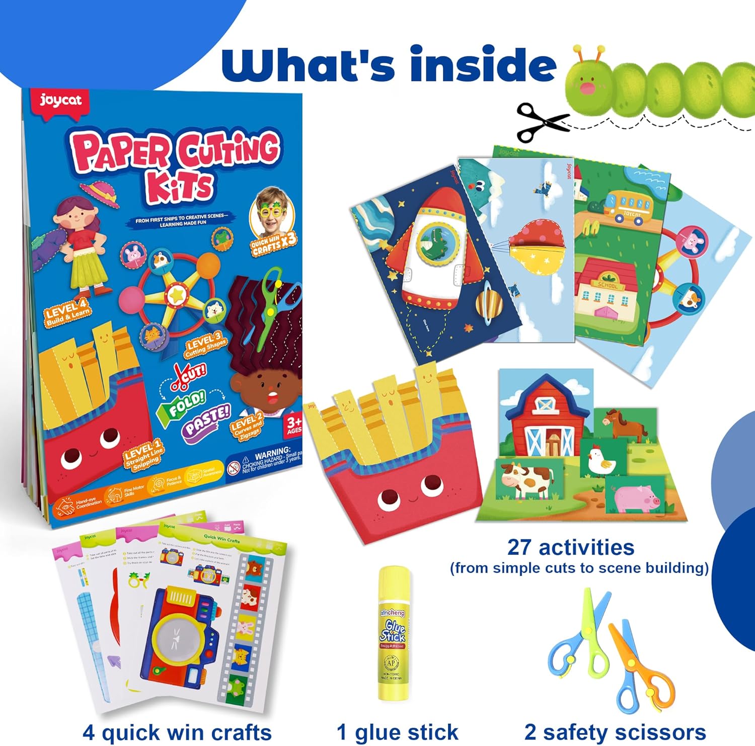 Toddler Scissor Skills Activity Book, 4 Progressive Levels to Learn Cutting for Kids Ages 3-6, 27 Fun Crafts with Child-Safe Scissors, Develop Fine Motor Skills, Ideal Christmas Gift & Arts and Crafts - Image 2