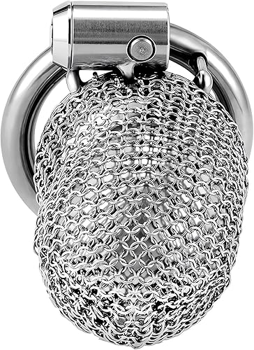 Miniatura 3 de Dispositivos de castidad masculina de acero inoxidable con cadena de malla flexible, jaulas para pollas transpirables y cómodas, jaula bloqueada