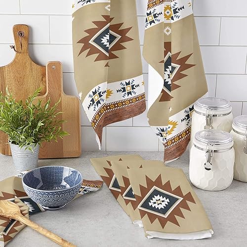 Miniatura 3 de Juego de 2 toallas de cocina y paños de cocina, Southwest America Tribal Totem Bohemio de 18 x 28 pulgadas, paños de cocina reversibles de algodón