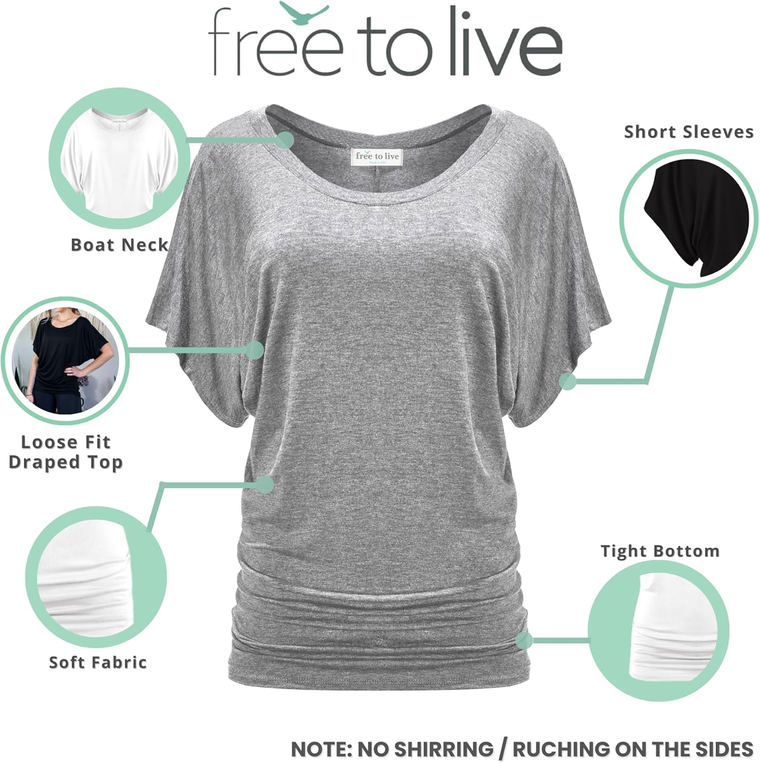 Free to Live 3 Pack Dolman Sleeve Tunic Dressy Business Casual Tops for Women Short Sleeve Shirts Work Outfits Travel Clothes - Image 2