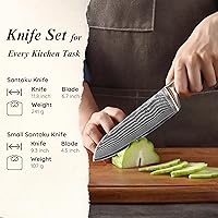 Vista 4 de Wakoli EDIB - Juego de cuchillos de cocina de Damasco de 2 piezas – Santoku y Santoku pequeño con núcleo VG10 hechas de cuchillas de acero