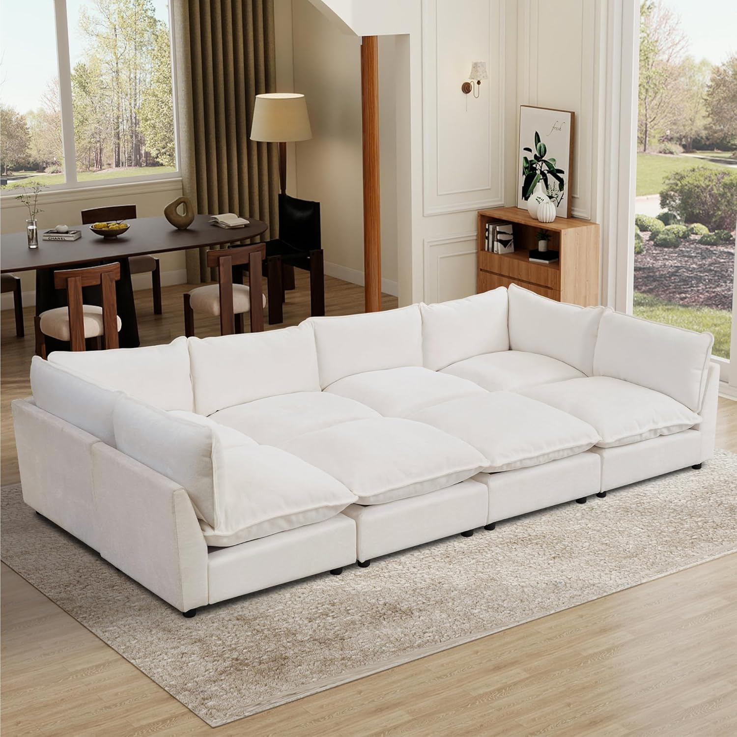 Tbfit Oversized Modular Sectional Sofa, Chenille Cloud Couch Deep Seat, 8-Seater Modular Sofa Couch for Living Room, White | Premium Corduroy, Without Compress, Pocket Spring, Cloud Comfort, Thick Cushions