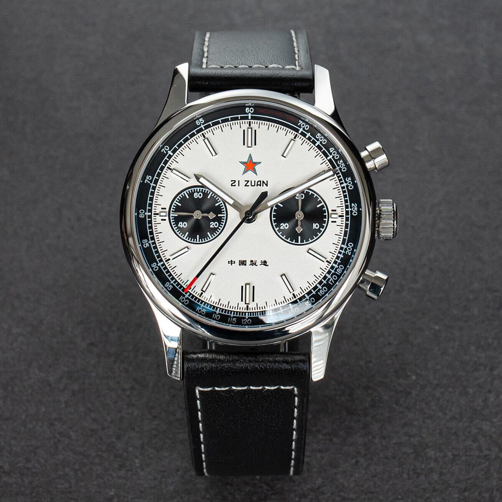 SUPANK302SN Herren-Armbanduhr 1963, 40 mm, Renn-Panda, Seagull ST1901, Saphirglas, Chronograph, silber, 40 mm