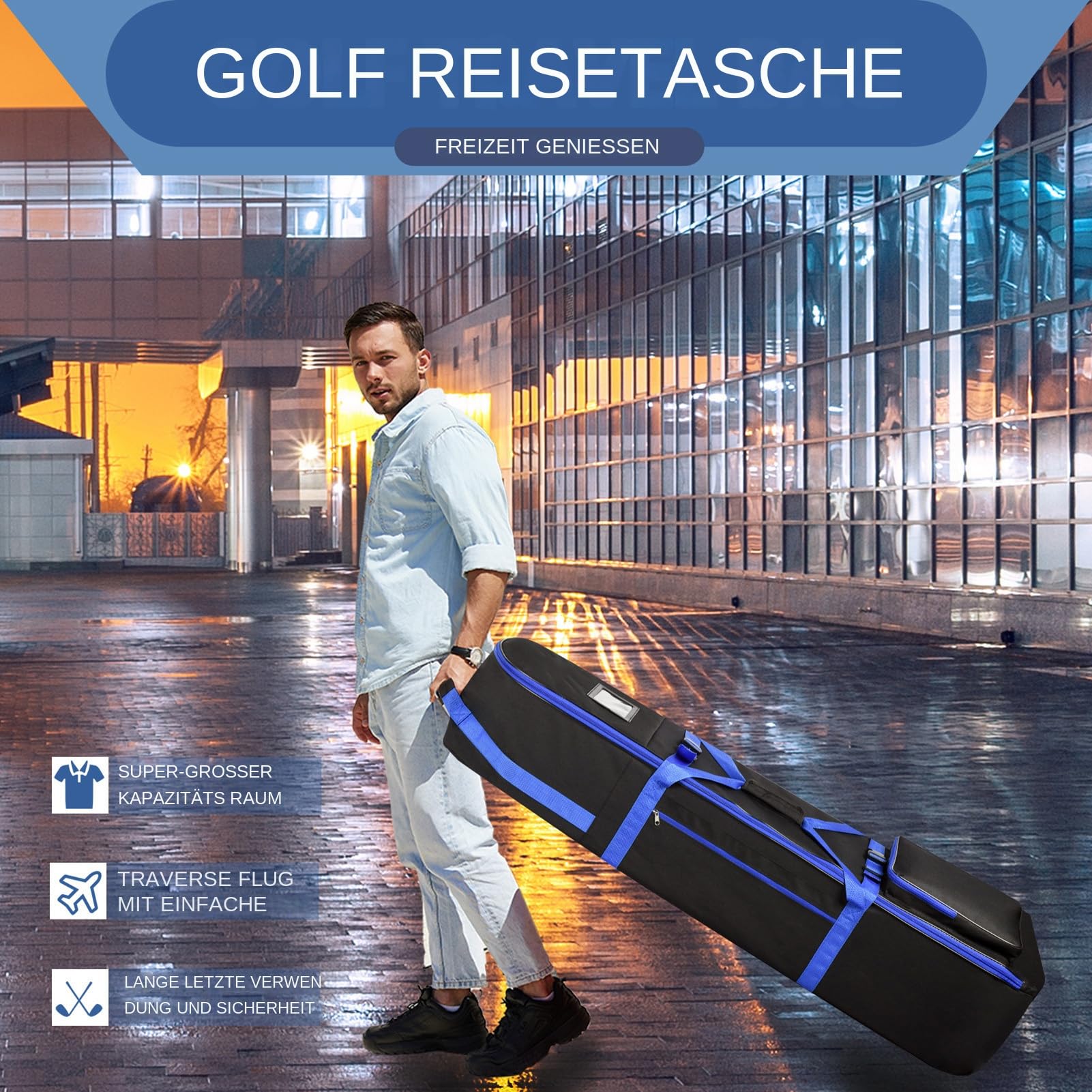 Golf Reisetasche wasserdichte große Ausführung mit Tragegriff und Rollen | Golf Reisetasche Mit Rädern Für Damen Herren Flugzeug Auto Outdoor Training Transport Lagerung