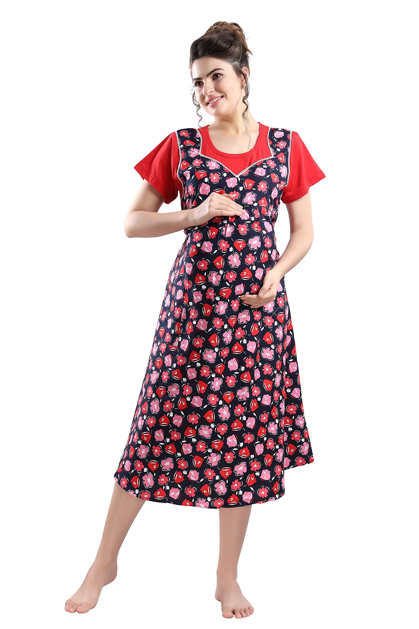 Womens Premium Cotton Feeding Nursing Maternity Dress for Pregnancy. 1061-image-18