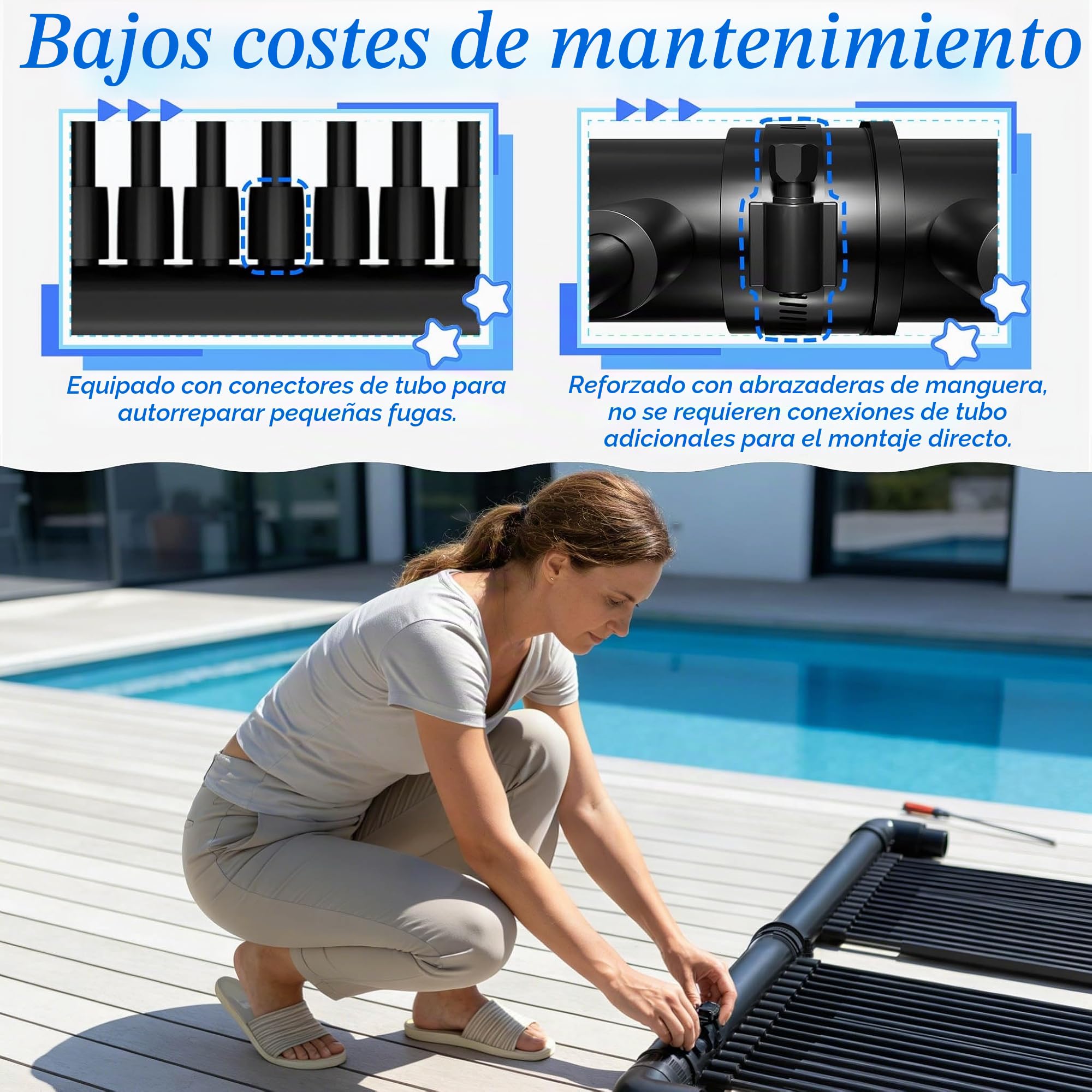 ACXIN Colector solar para piscina, calefacción solar de 600 cm x 70 cm, calentador de piscina solar para piscina, esterilla solar, bomba de calor ecológica alternativa, 32 canales, tubo EPDM, color
