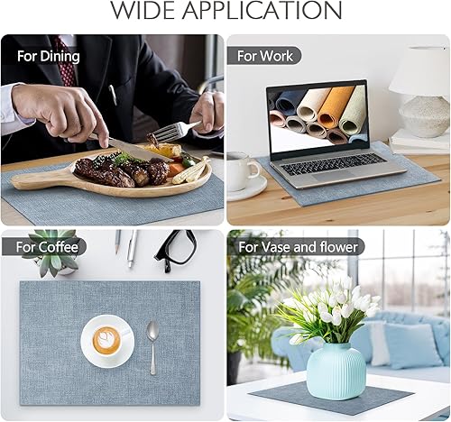 Miniatura 6 de Juego de 6 manteles individuales de piel sintética lavables para mesa de cocina, resistentes al calor, impermeables, fáciles de limpiar,
