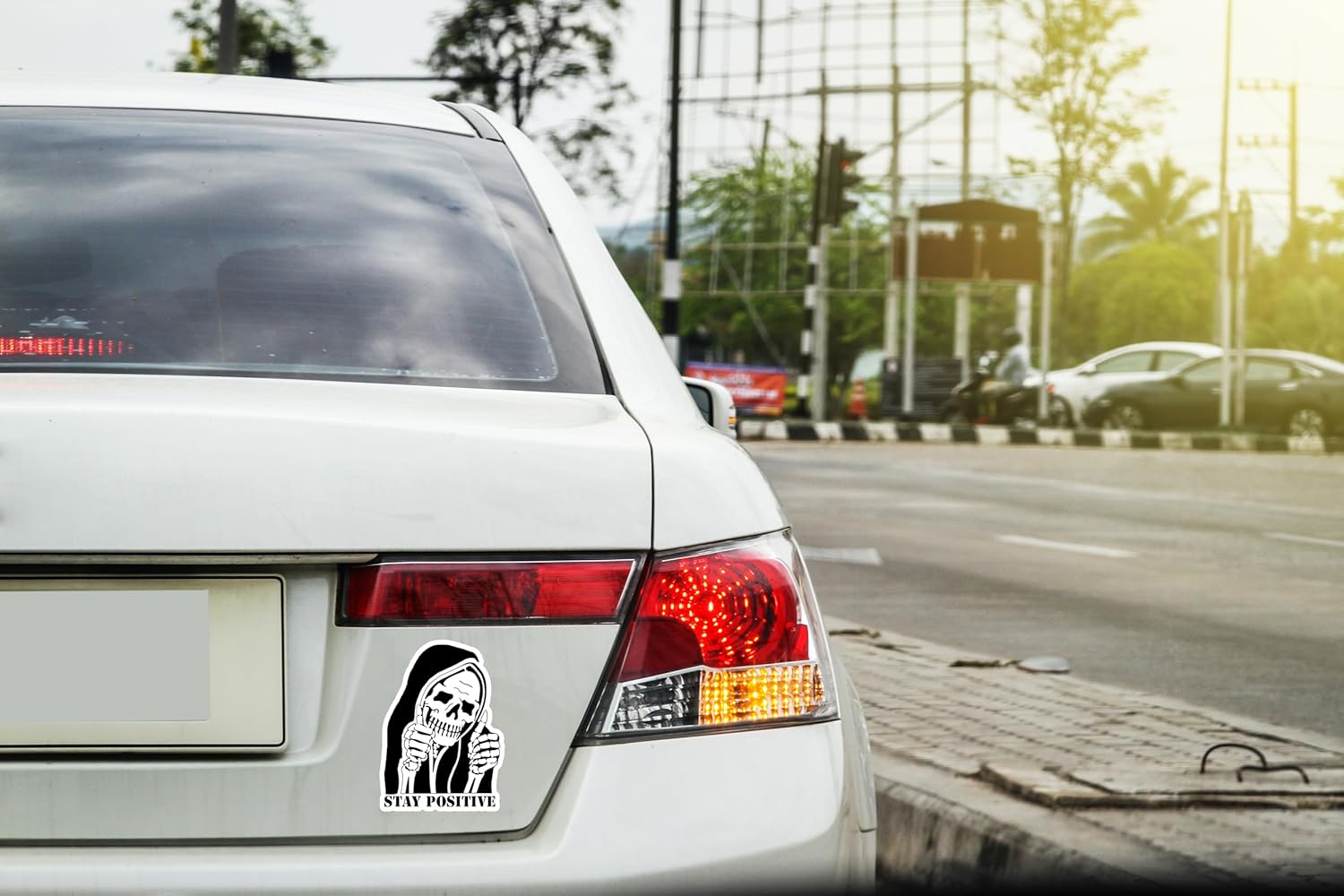 Stay Positive Skull Sign Sticker Vinyl Decal for Walls, Doors, Cars, Trucks, Motorcycles, Boats & Laptops Printed 5x3.6 in AG-25124 - Image 3