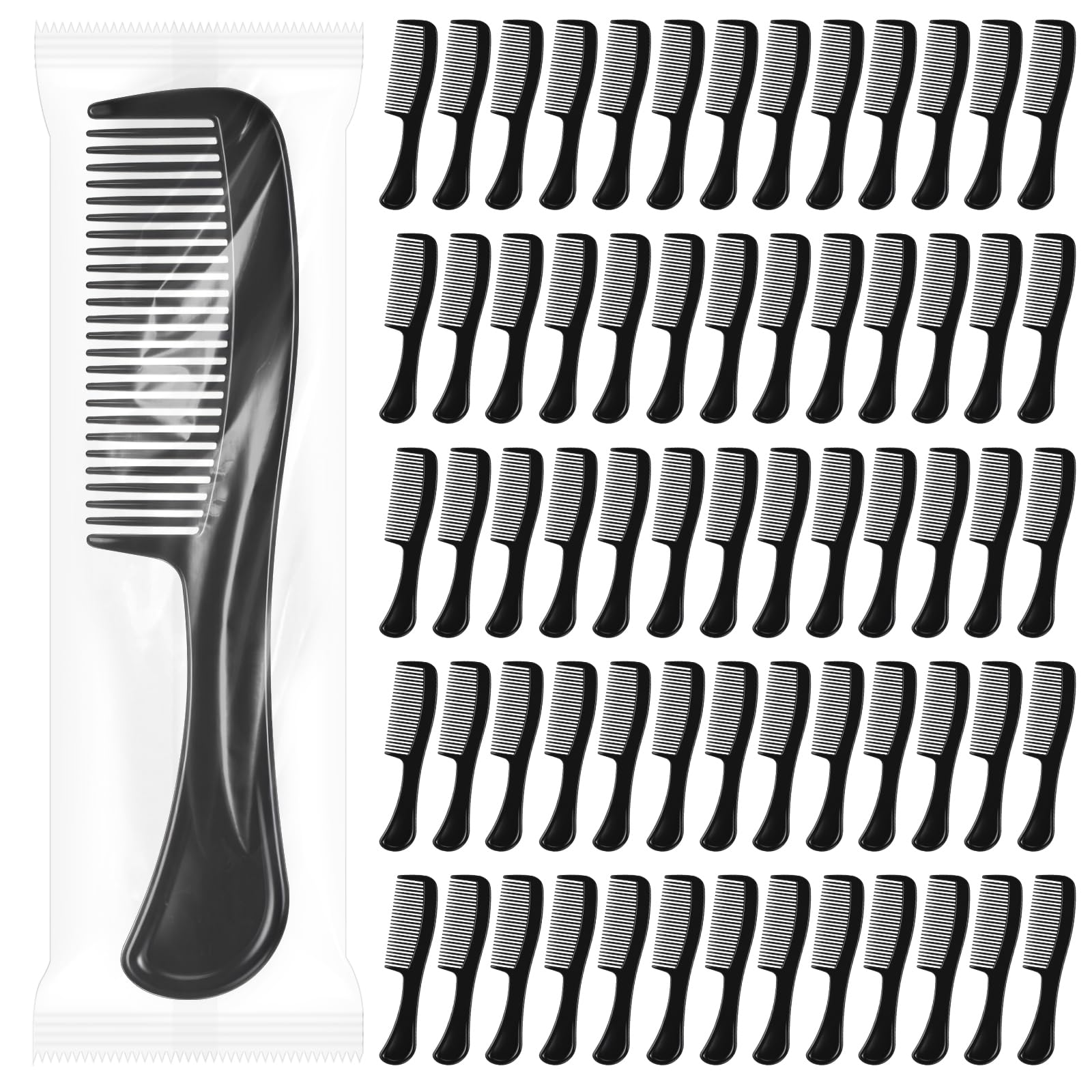 100 Pcs Bulk Hair Combs Individually Wrapped, Black Wide Tooth Combs for Women, Men, Homeless, Travel, Hotel, Shelter, Nursing Home, Charity