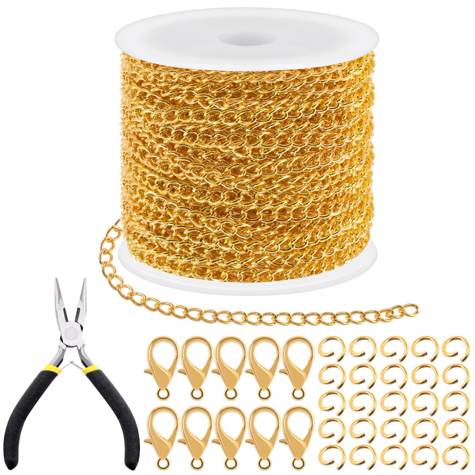 Tanstic 102Pcs 30 Feet Jewelry Making Chains Necklace Chains Bulk Cable Link Chain with 50Pcs Jump Rings