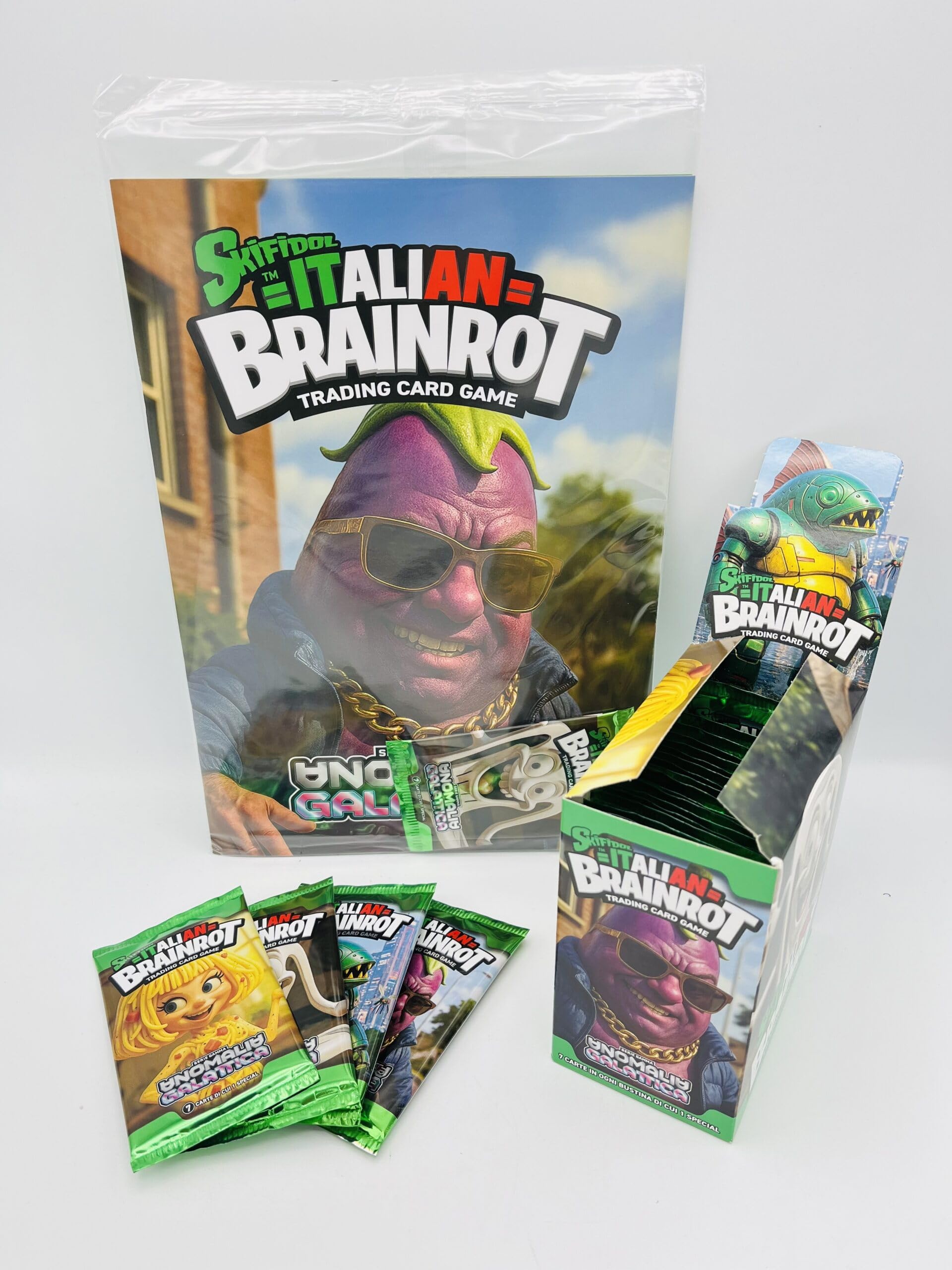 manuelkant Album raccoglitore + Booster Box Scatola 24 bustine sigillate per la raccolta di card Skifidol Italian Brainrot SERIE GAMMA Anomalia Galattica