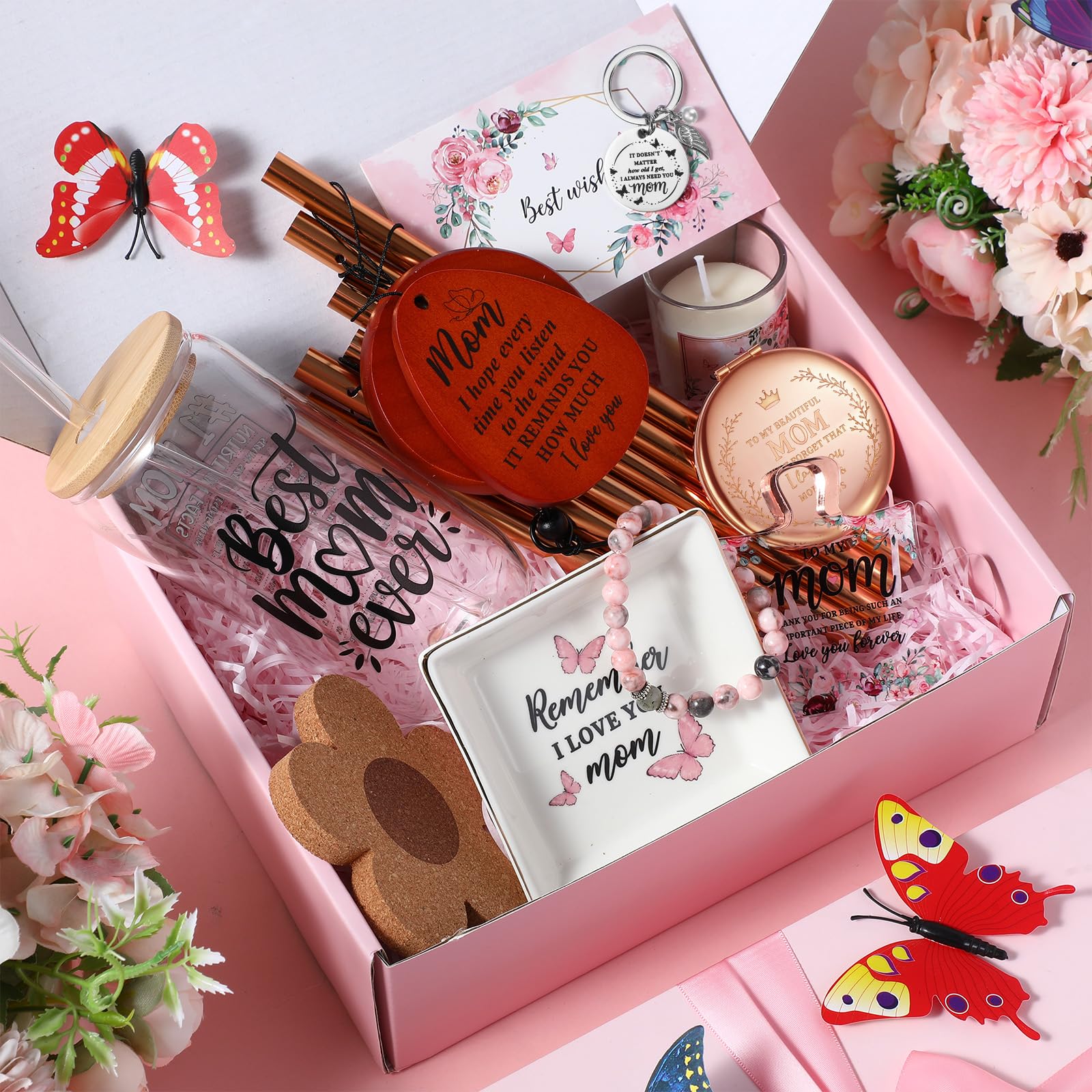 Blosssound Gifts for Mom from Daughter Son Aunt Birthday Gift Box from Niece Nephew Mama Auntie Present Basket Ideas Coffee Glass Cup Mothers Auntie Birthday Presents Basket Set of 11(For Mom)