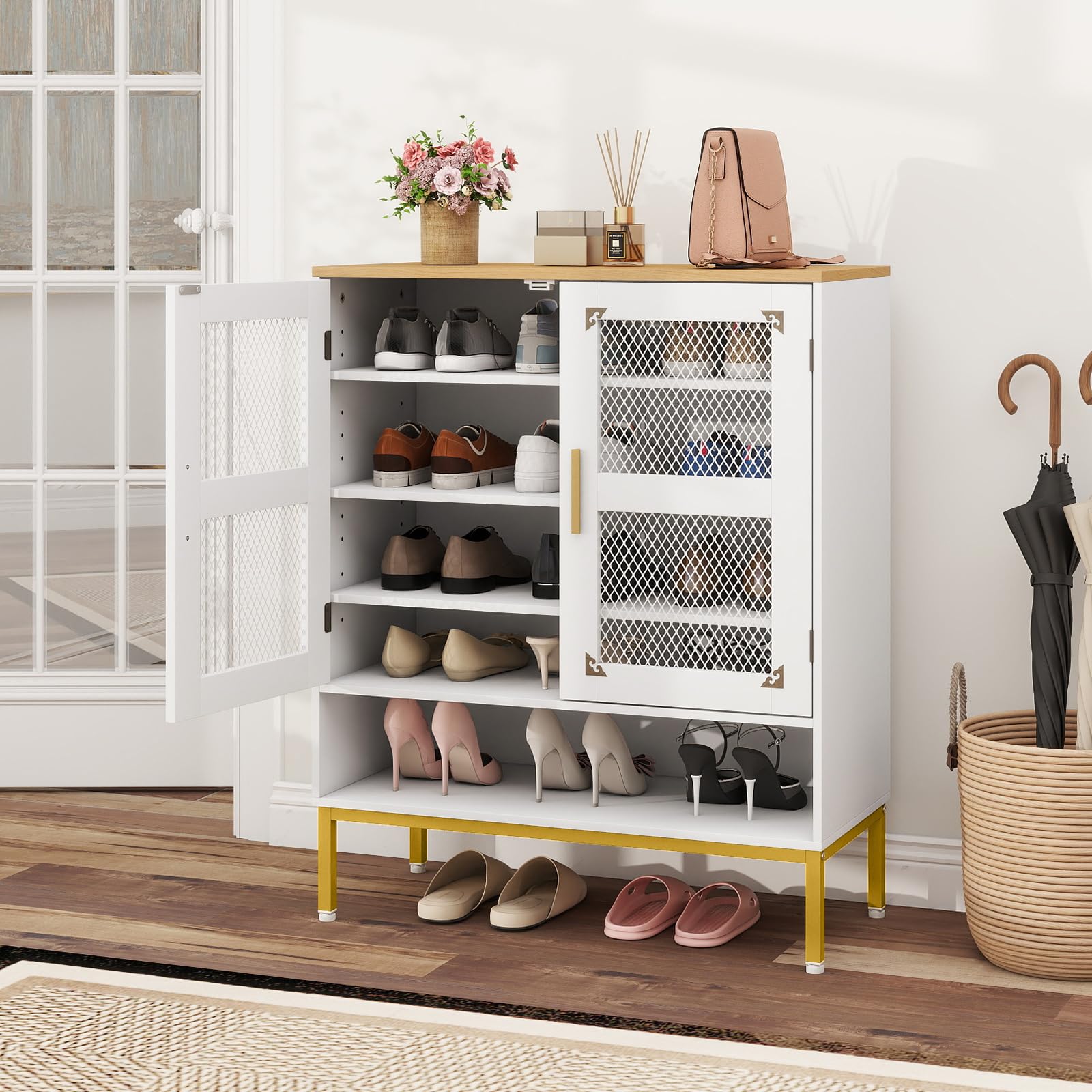 GIANTEX Szafka na buty z 5 poziomami, regał na buty z regulowanymi półkami, wolnostojąca półka na buty z wentylacją, komoda na buty do przedpokoju i przedpokoju (biała, 70 x 35 x 93 cm)