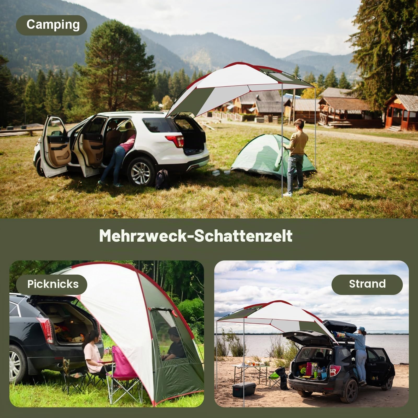 Autozelt Sonnendach für Camper, SUV & Wohnwagen, Tragbare Campingbus Markise Sonnensegel Wasserdicht, Busvorzelt Dachzelt Heckzelt Sonnenschutz für Outdoor Camping Selbstfahrer, 2.4X1.9X2m