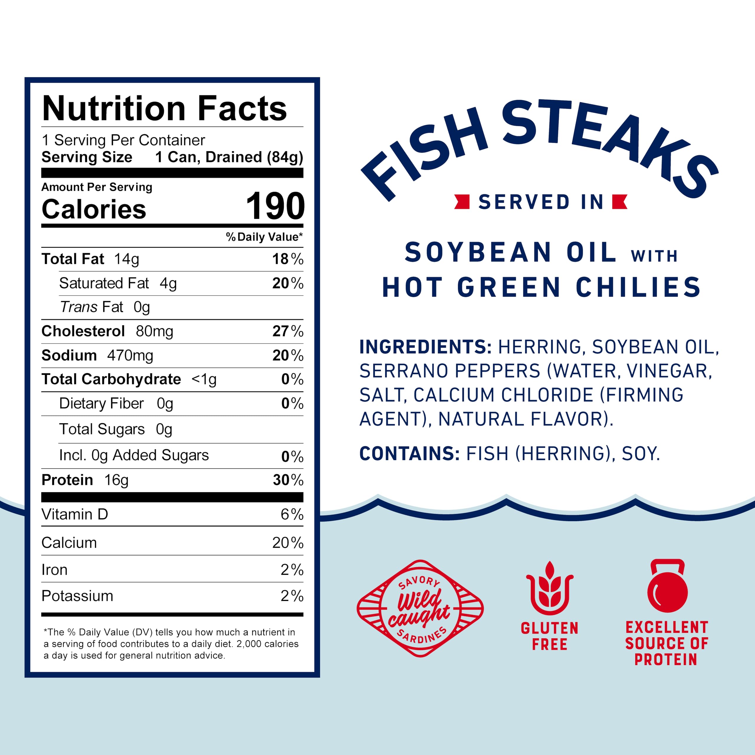 Beach Cliff Filetes de pescado salvaje capturado en aceite de soja con chiles verdes calientes, paquete de 12, 16 g de proteína por porción, ideal para recetas de pasta y mariscos
