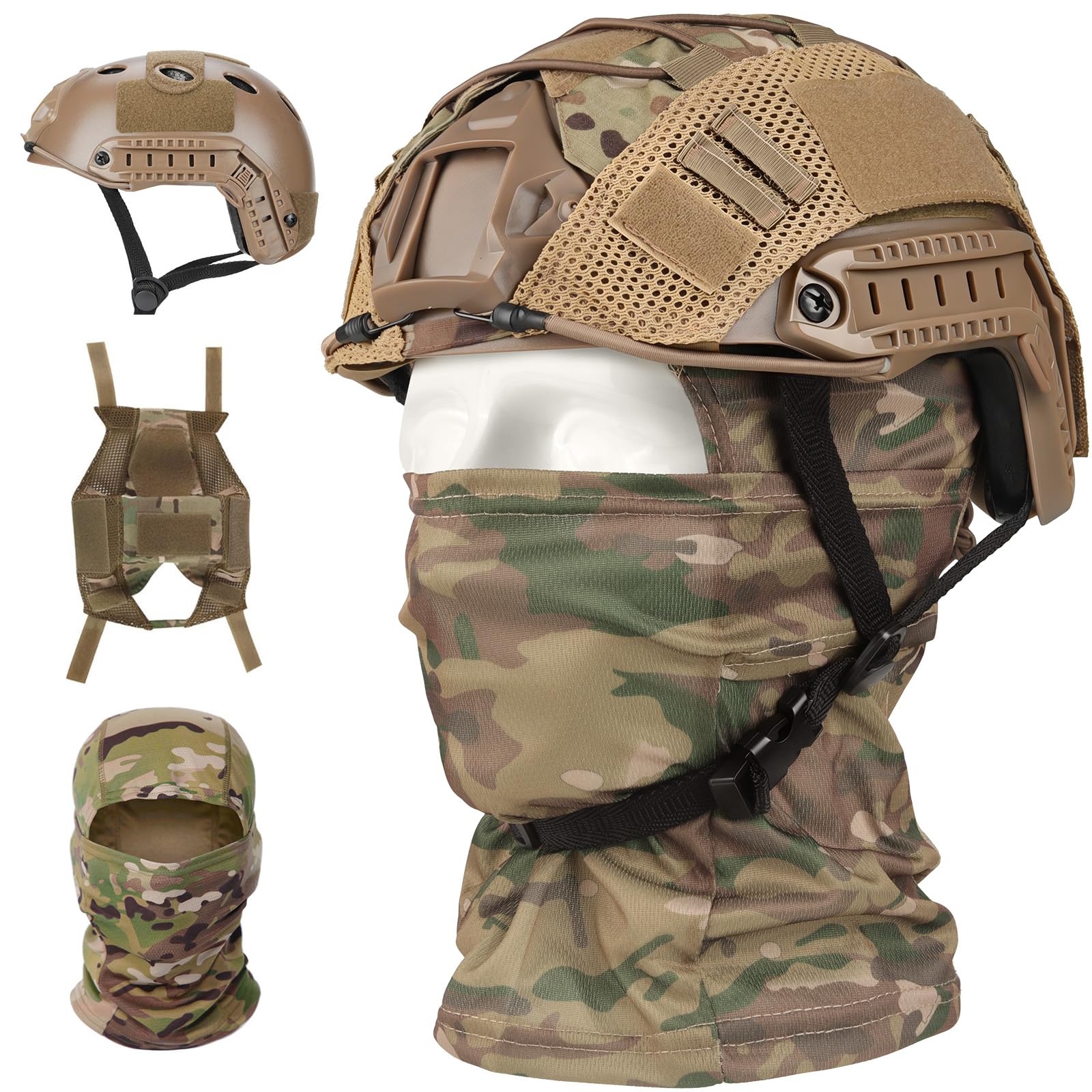 SANYETS Airsoft Helmet,Tactical Fast Helmet with Helmet Cover,Airsoft Balaclava Mask, Army Costume Adults,Airsoft Tactical Protection Gear