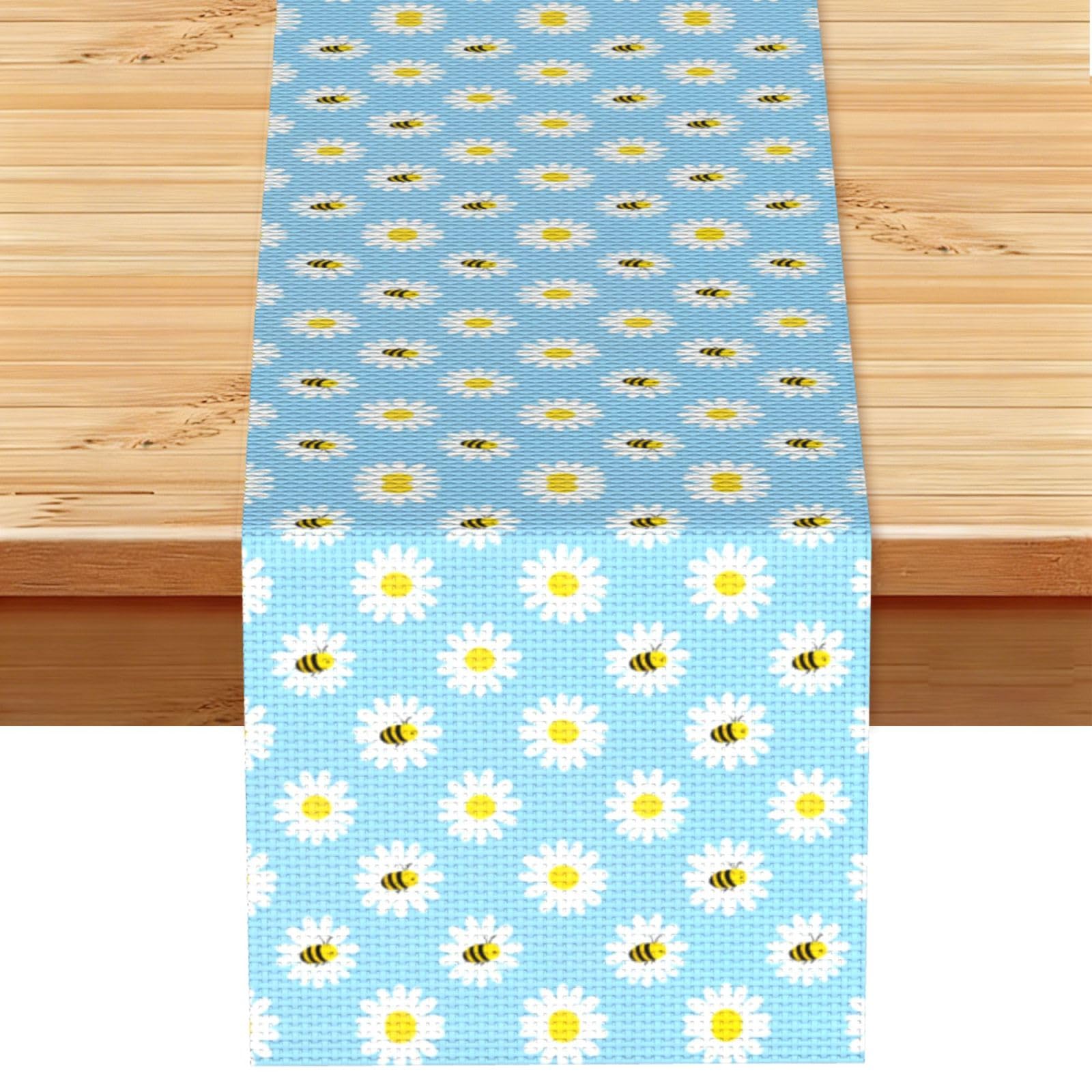 Daisy Bee Seamless Linen Look Table Runner 13x72-Wrinkle Resistant Farmhouse Style for Dining Table Decor