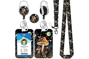 Mushroom Lanyards for Id Badges, ID Card Protector Case Keeper