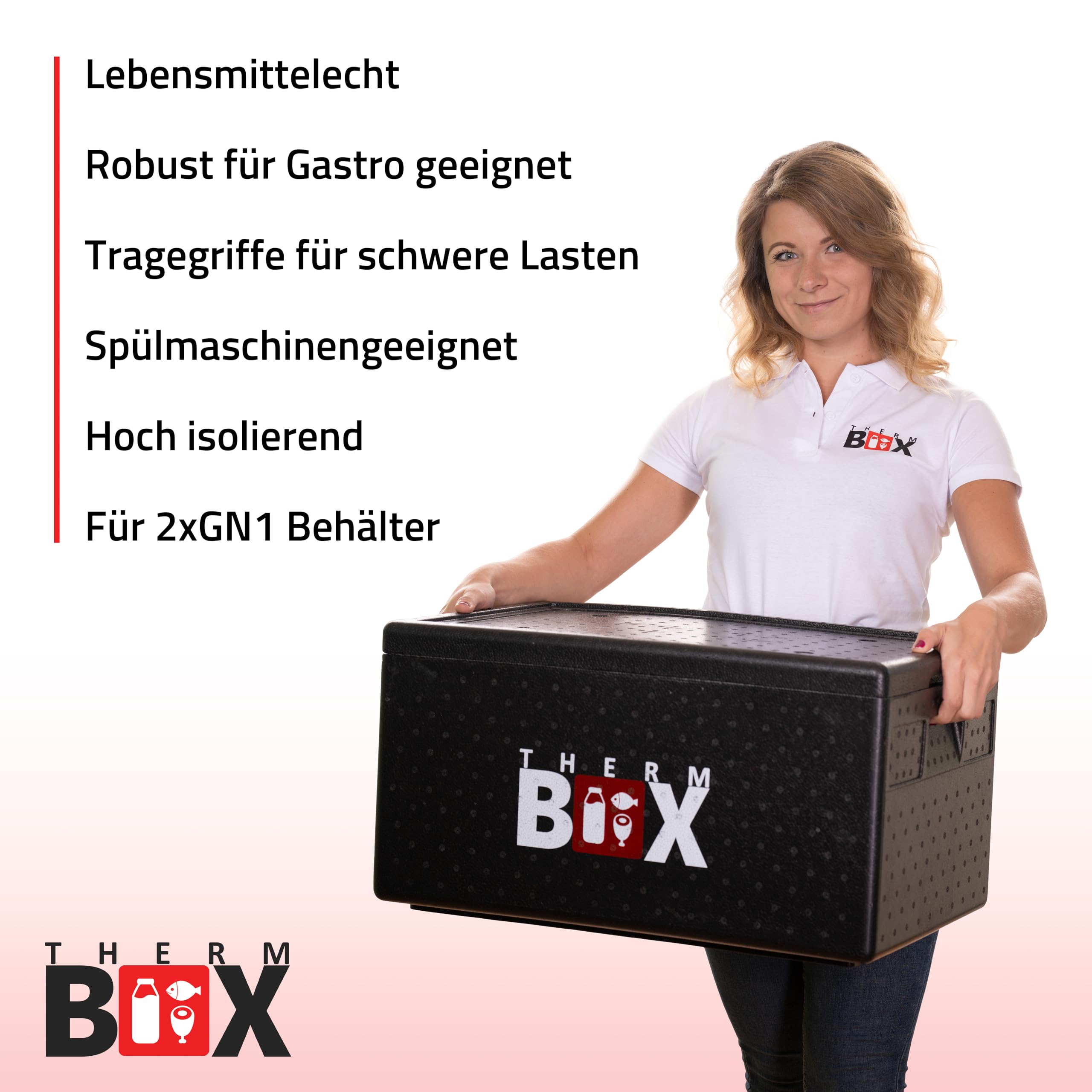 THERM BOX Profi Styroporbox Gastro GN XXL mit 5X Kühlakku Kühlbox 50L Innen: 54x34x25,5cm Transportbox Wiederverwendbar