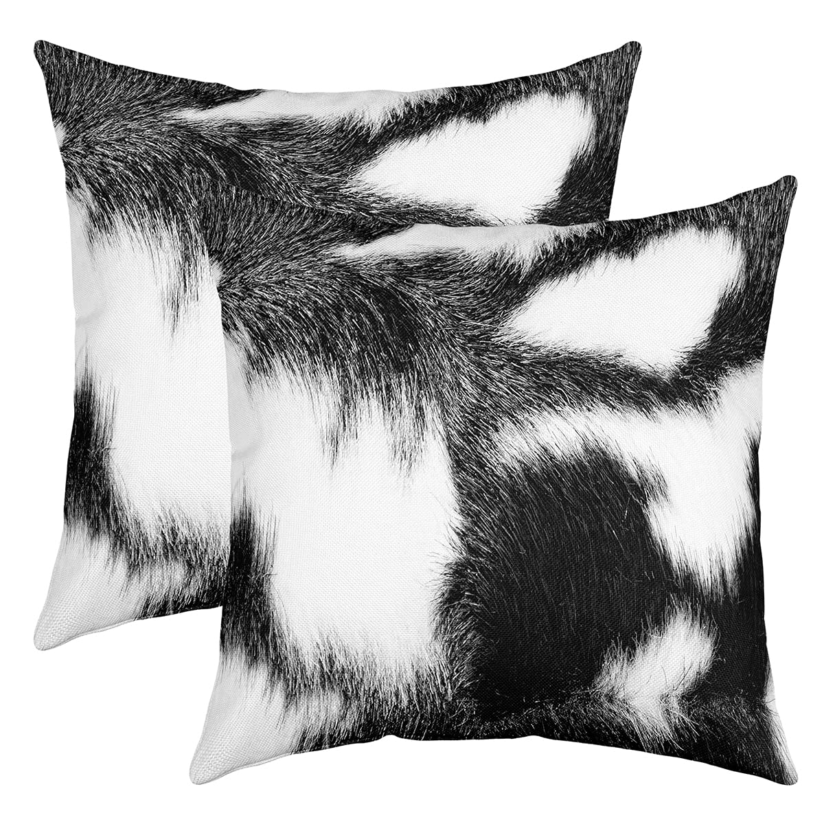 Homemissing Cowhide Throw Pillow Cover 18"x18" Soft Farm Animal Cow Pillow Cases Cushion Cover for Living Room Black White Cow Hair Decorative Throw Pillowcases for Sofa Chair