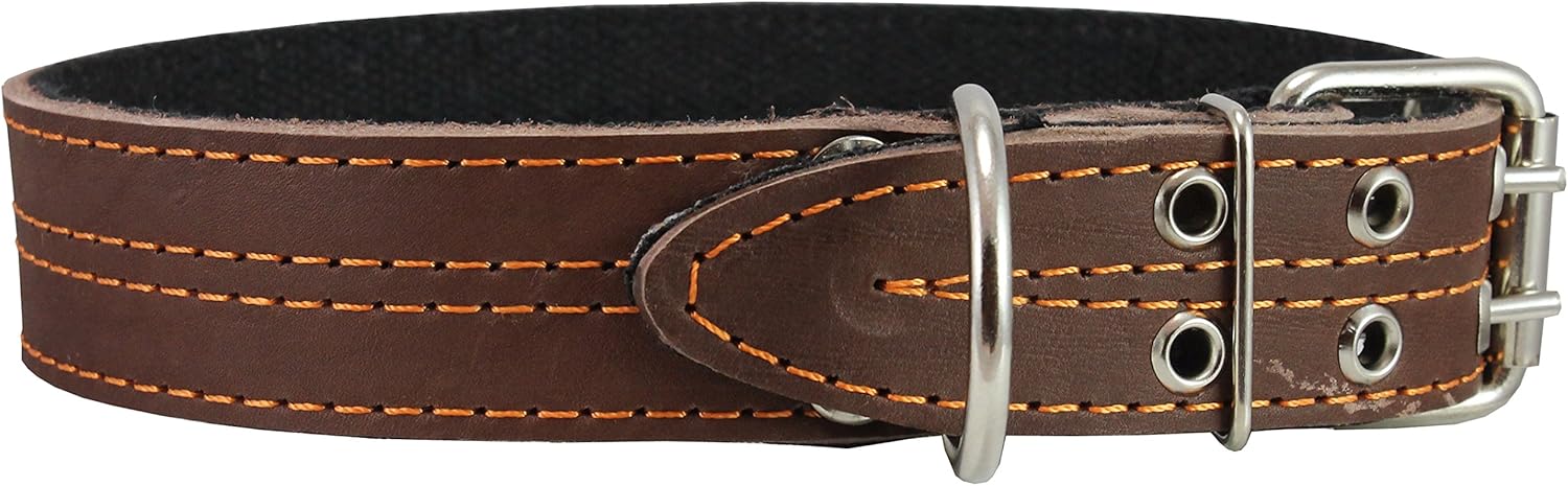 Genuine Leather Dog Collar, Padded, Brown 1.5" Wide. Fits 22.5"-26.5" Neck Size Great Dane Mastiff