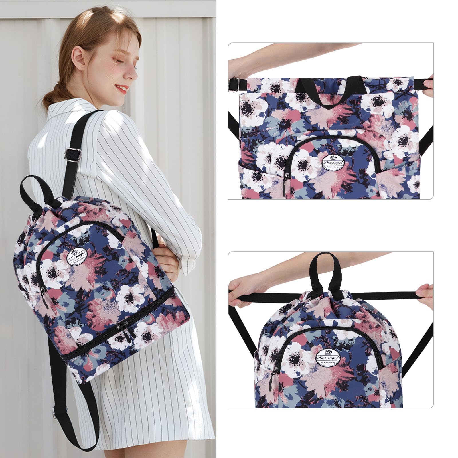 HUA ANGEL Unisex Drawstring Backpack Sports Gym Bag Drawstring Bag Weekend Daypack With Shoe Compartment for Women Men Basketball Football Outdoor Fitness Yoga Swimming Beach - Image 2