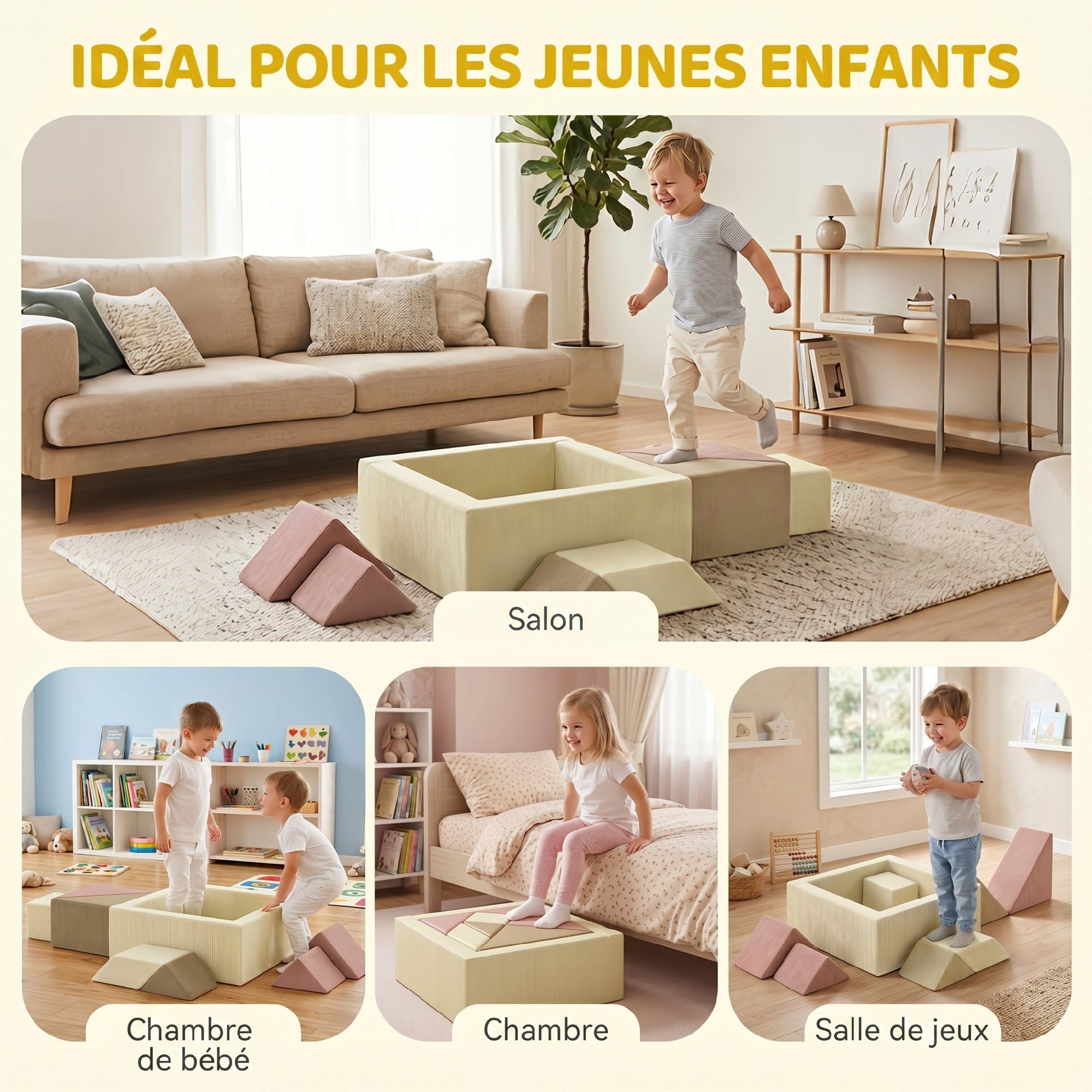 AIYAPLAY Parcours motricité bébé 9PCS avec Piscine à balles, Module en Mousse Souple avec Housse en Velours côtelé, Blocs de Construction éducatifs pour Enfants d'âge préscolaire, Multicolore