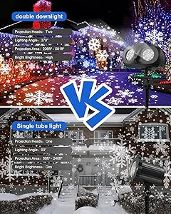 Dual-Head Christmas Outdoor Snowflake Projector Light, IP65 Waterproof, 180 Rotation, Large Scale Projection, Ideal Christmas Light Porjector for Yard, House,Indoor, Wall & Window Decor
