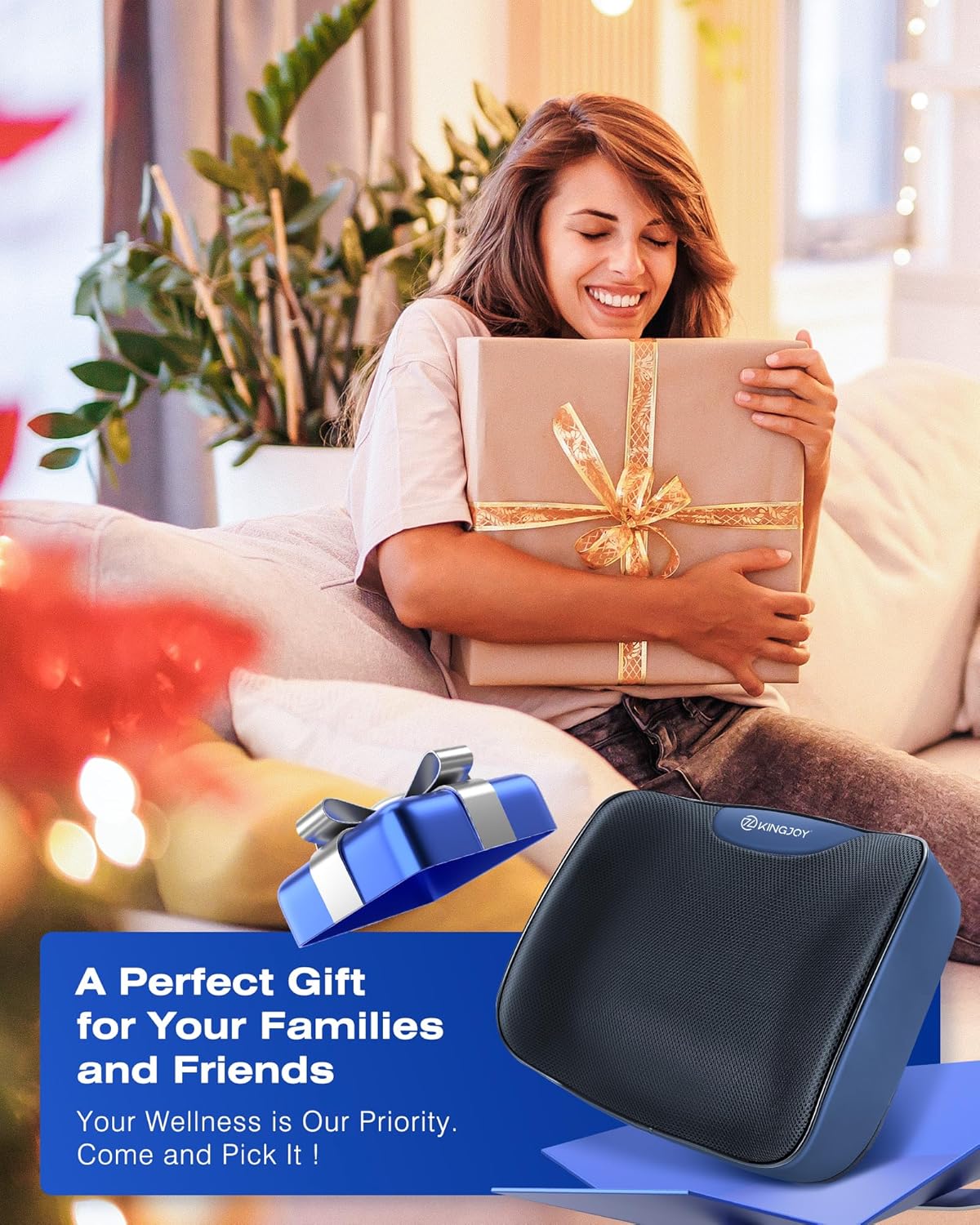 Lumbar Support Pillow for Office Chair, Heated Back Support Pillows with Vibration, Memory Foam Chair Back Massager for Pain Relief, 3 Heat Levels & 3 Massage Modes, Gifts for Women Man