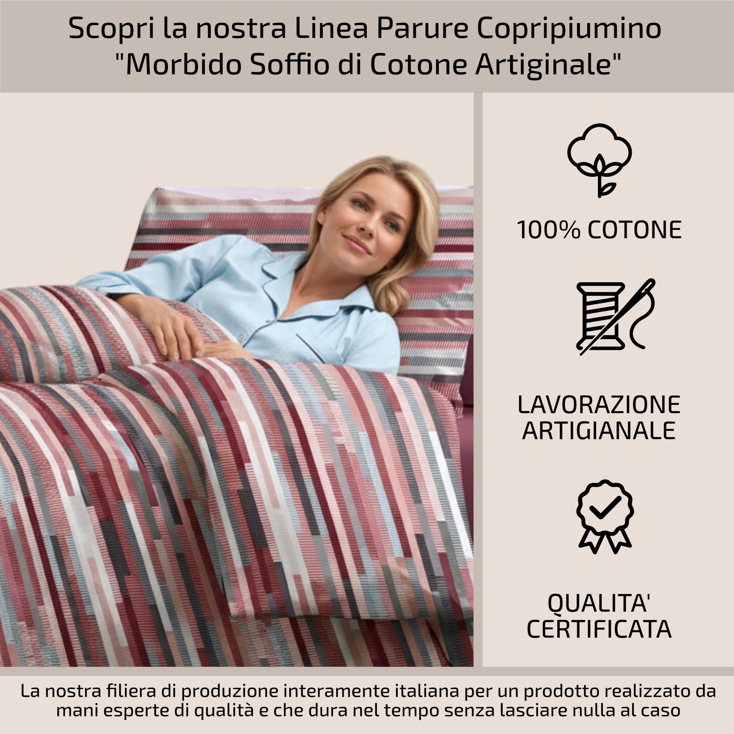 Riad Arredo Set Copripiumino 100% Cotone Morbido Mano Delicata - Parure Sacco Piumino con Federe Made in Italy (Swing Burgundy,Piazza E Mezzo 200x250 cm + 1 Federa 52x82)