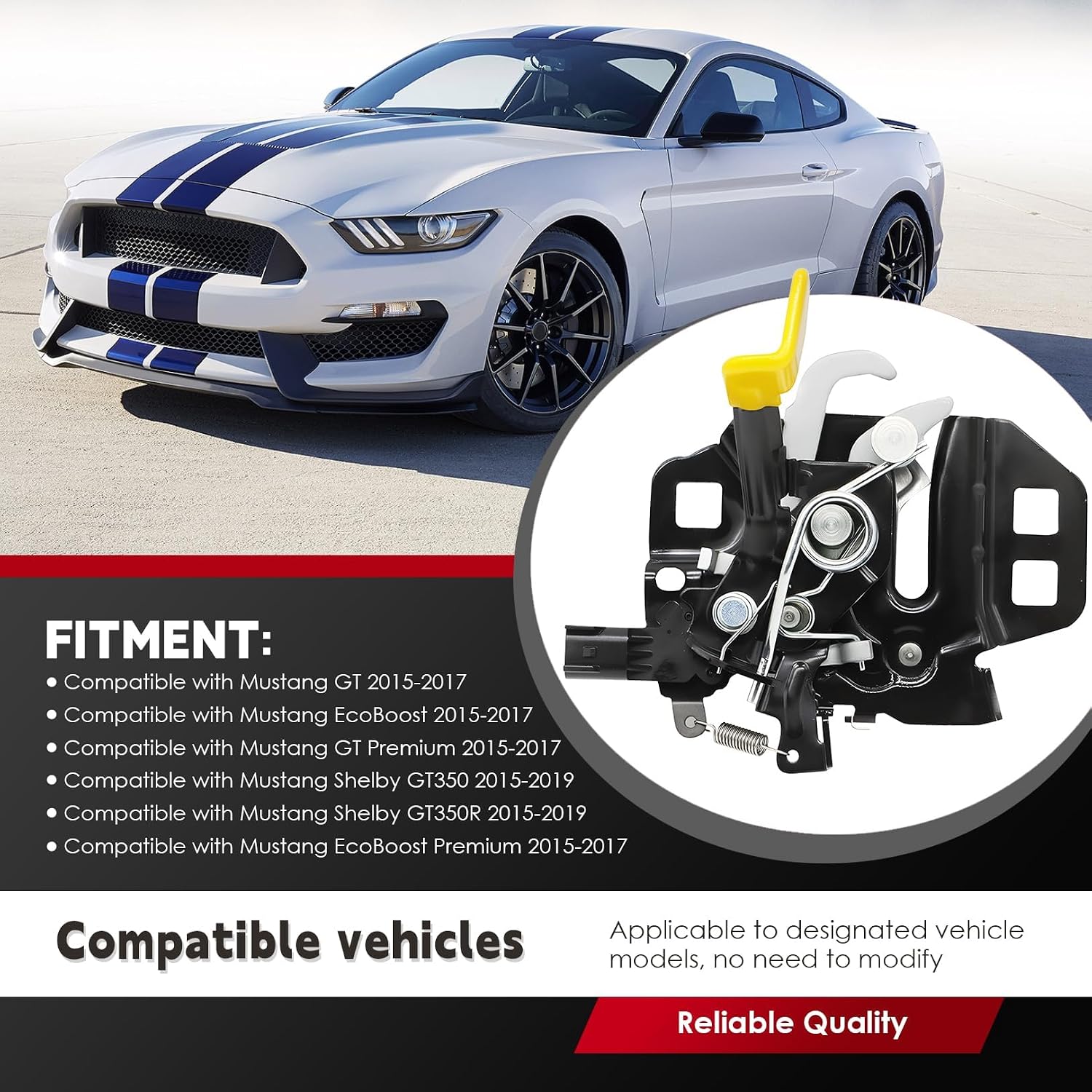 Nakkaa FR3Z16700A Engine Hood Latch Lock Assembly Compatible with Mustang 2015-2019 FR3Z16700B