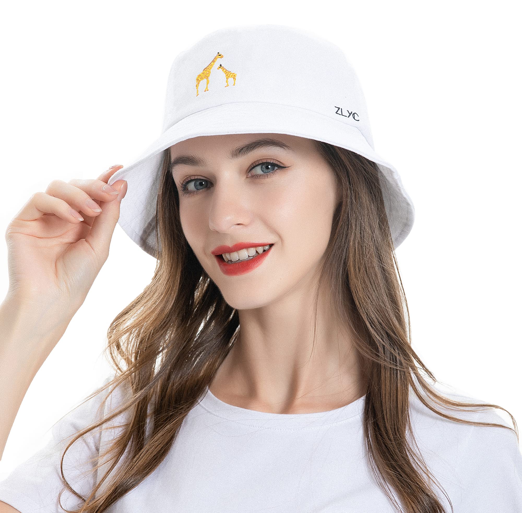 ZLYC Unisex Fashion Embroidered Fishing Hats Summer Hat Outdoor Hat for Teenagers Giraffe White, One Size - Image 3