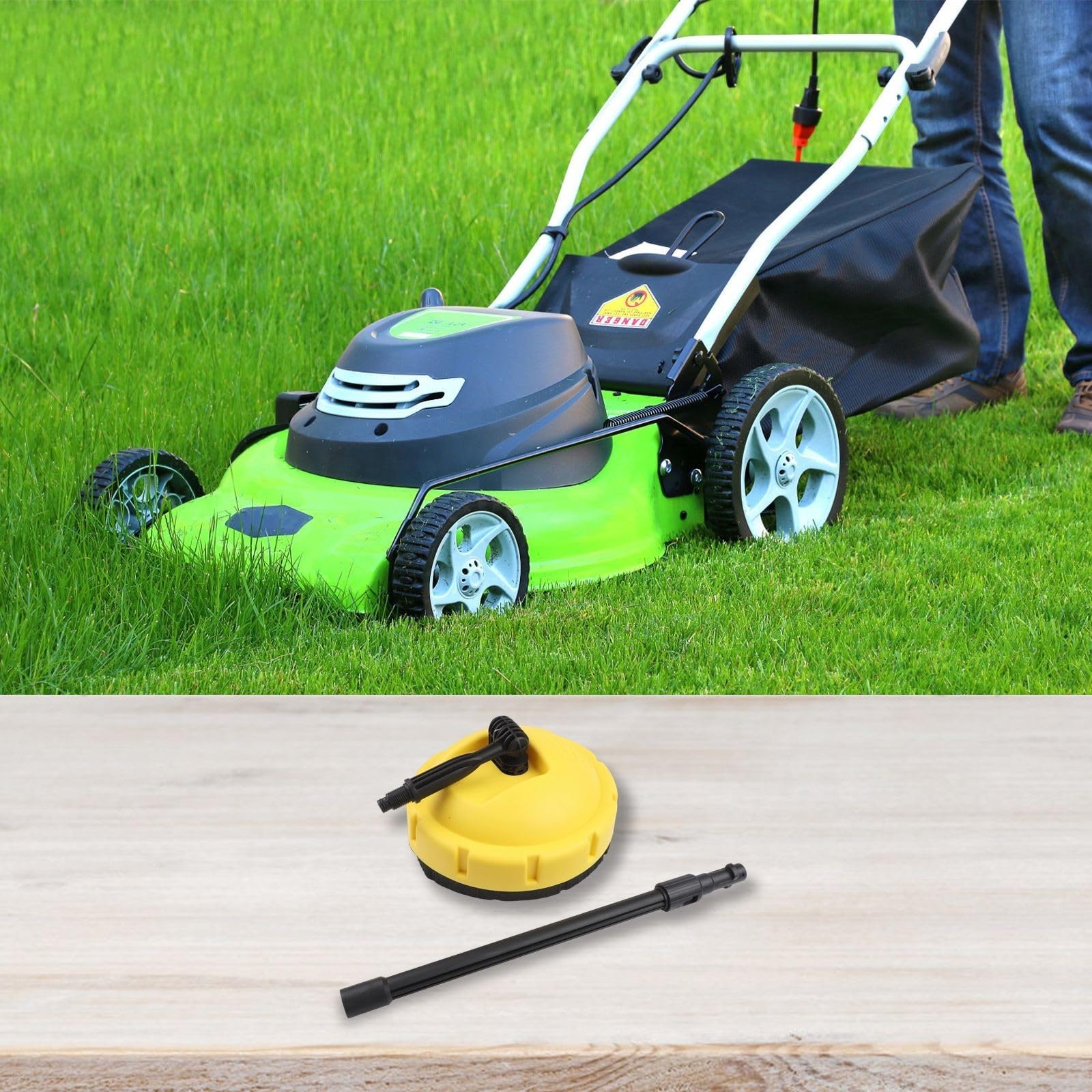 Lot de 2 brosses rotatives pour nettoyeur haute pression avec poignée pour nettoyage en profondeur des allées de jardin, jaune et noir