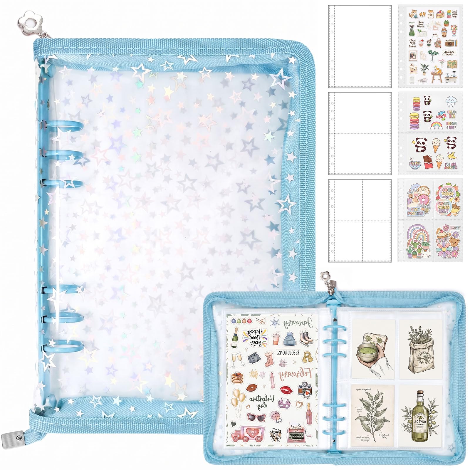 A5 Sticker Storage Binder, 360-Pocket Album Organiser, 6 Rings with Zipper