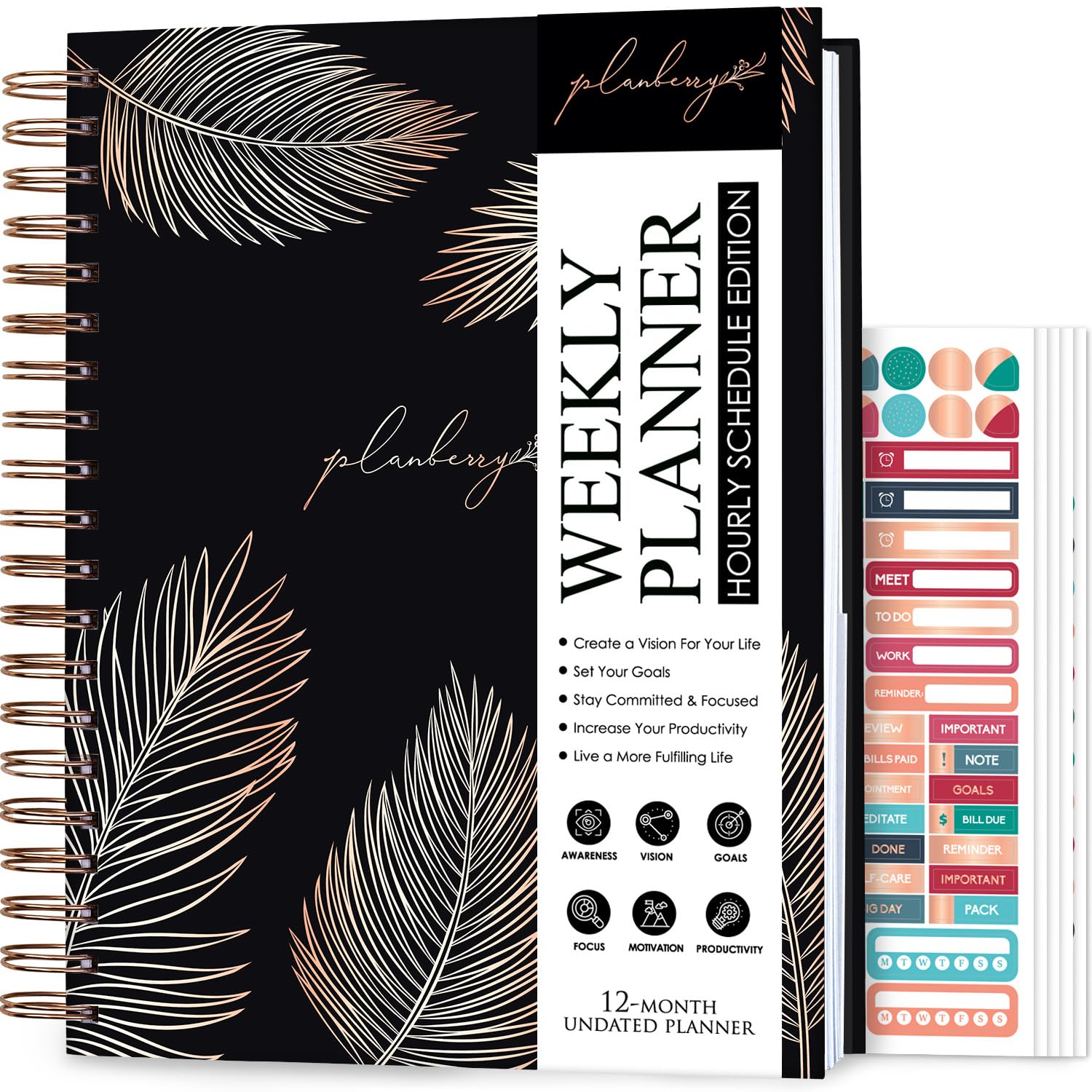PLANBERRY Large Hourly Schedule Planner Premium, Undated Hourly Schedule & Budget Organizer for Time Management